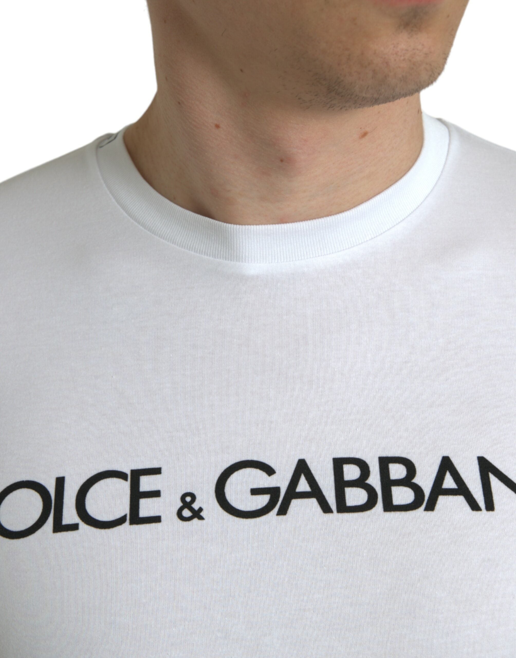 Dolce & Gabbana white T-shirt with round neck and logo print, made of cotton-4