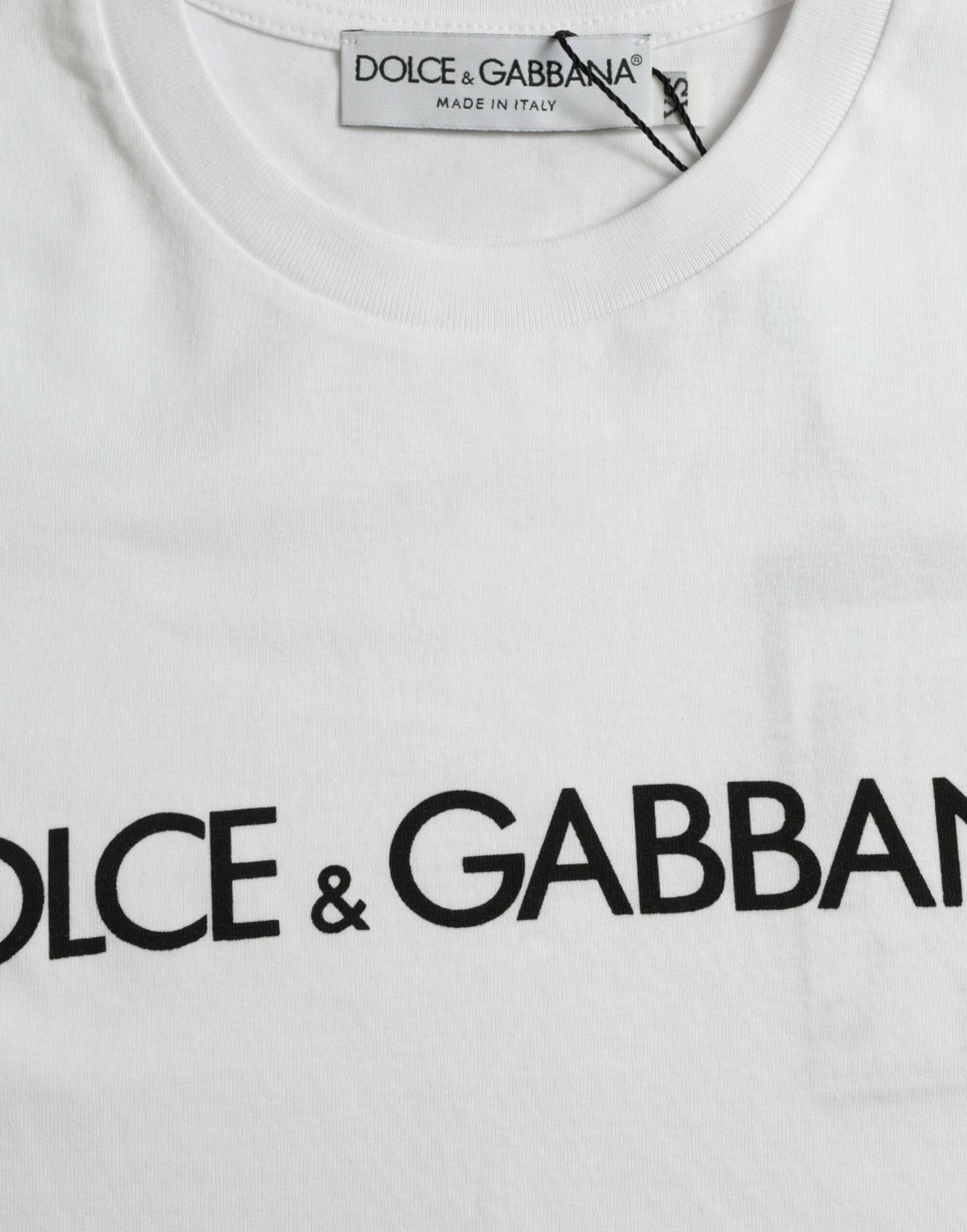 Dolce & Gabbana white T-shirt with round neck and logo print, made of cotton-6