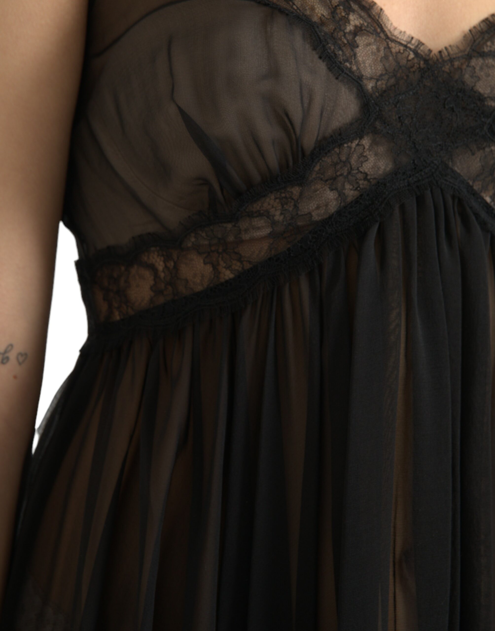 Dolce & Gabbana black silk mini dress with pleated lace and chiffon-5