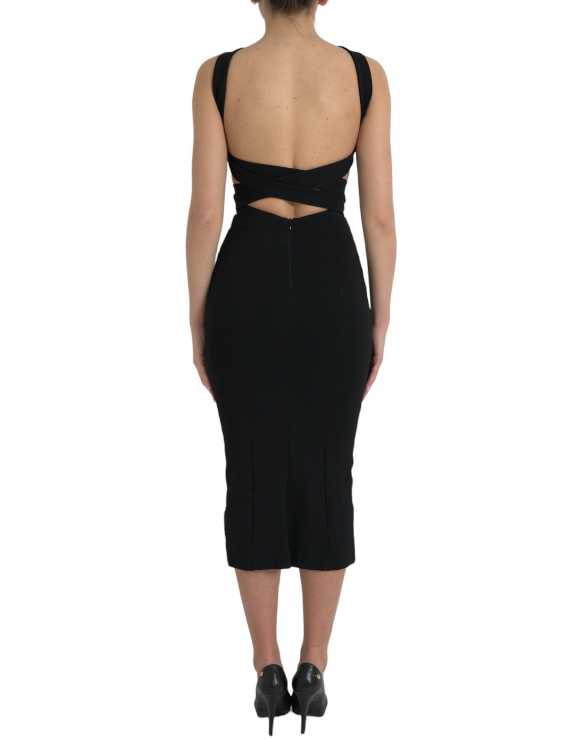 Dolce & Gabbana Black sleeveless midi dress with coat strap-3