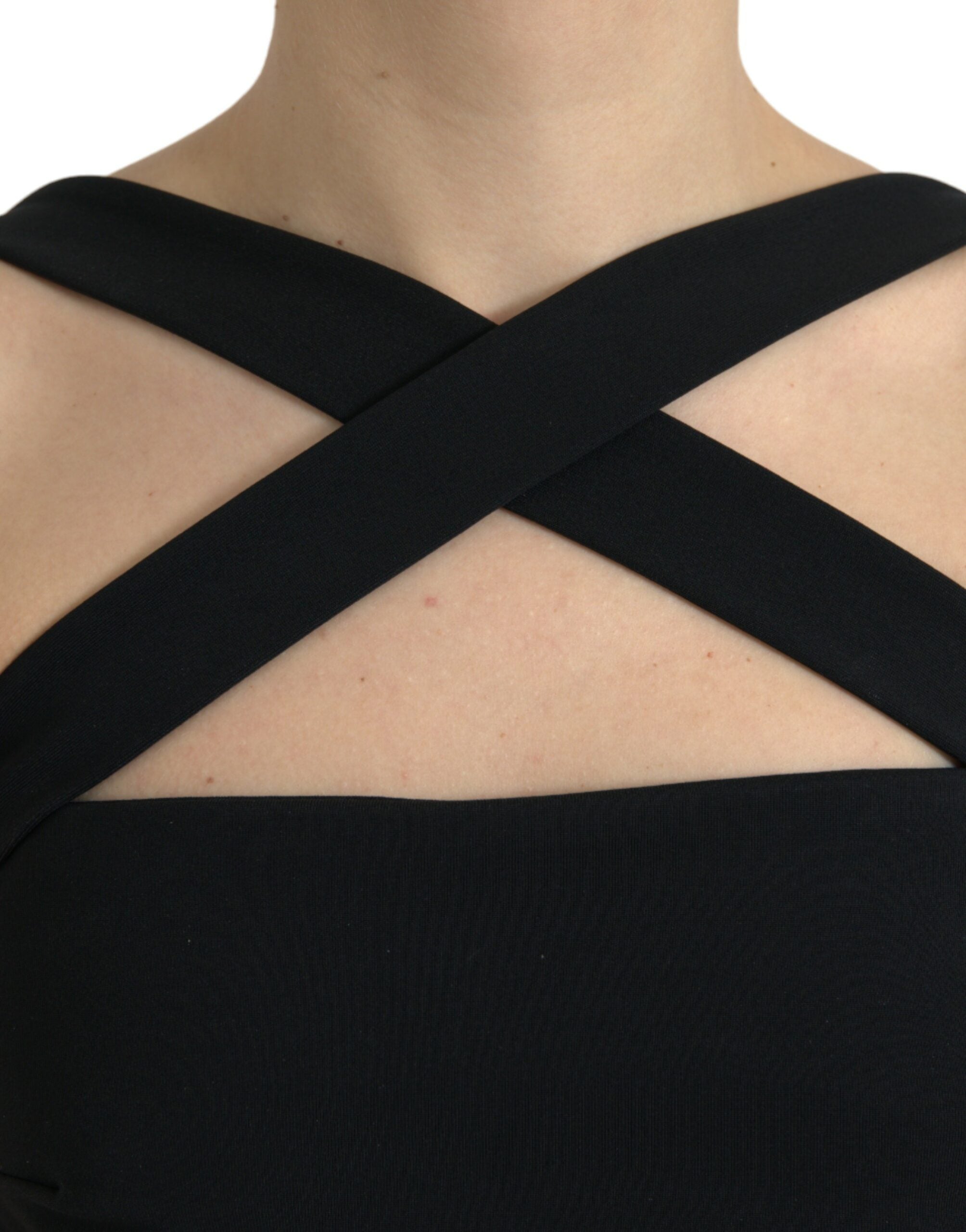 Dolce & Gabbana Black sleeveless midi dress with coat strap-4