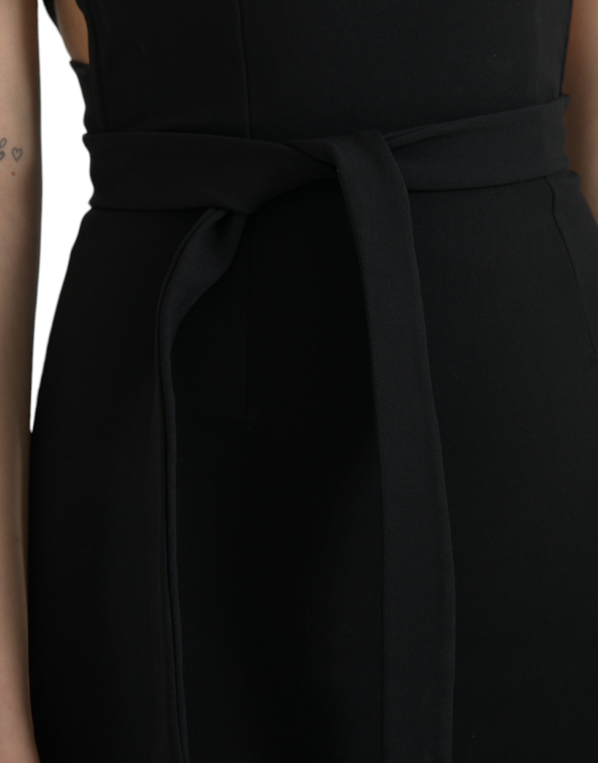 Dolce & Gabbana Black sleeveless midi dress with coat strap-5