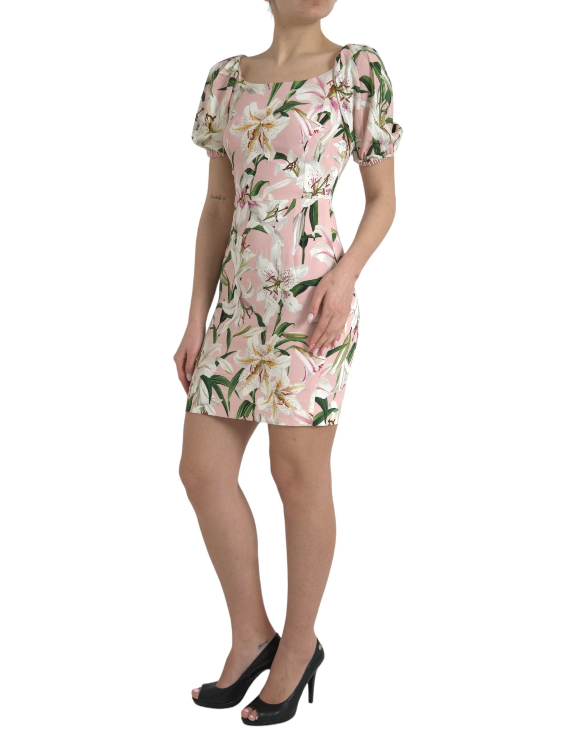 Dolce & Gabbana Pink Lily Viscose Shift Dress Stretch Mini Dress-2