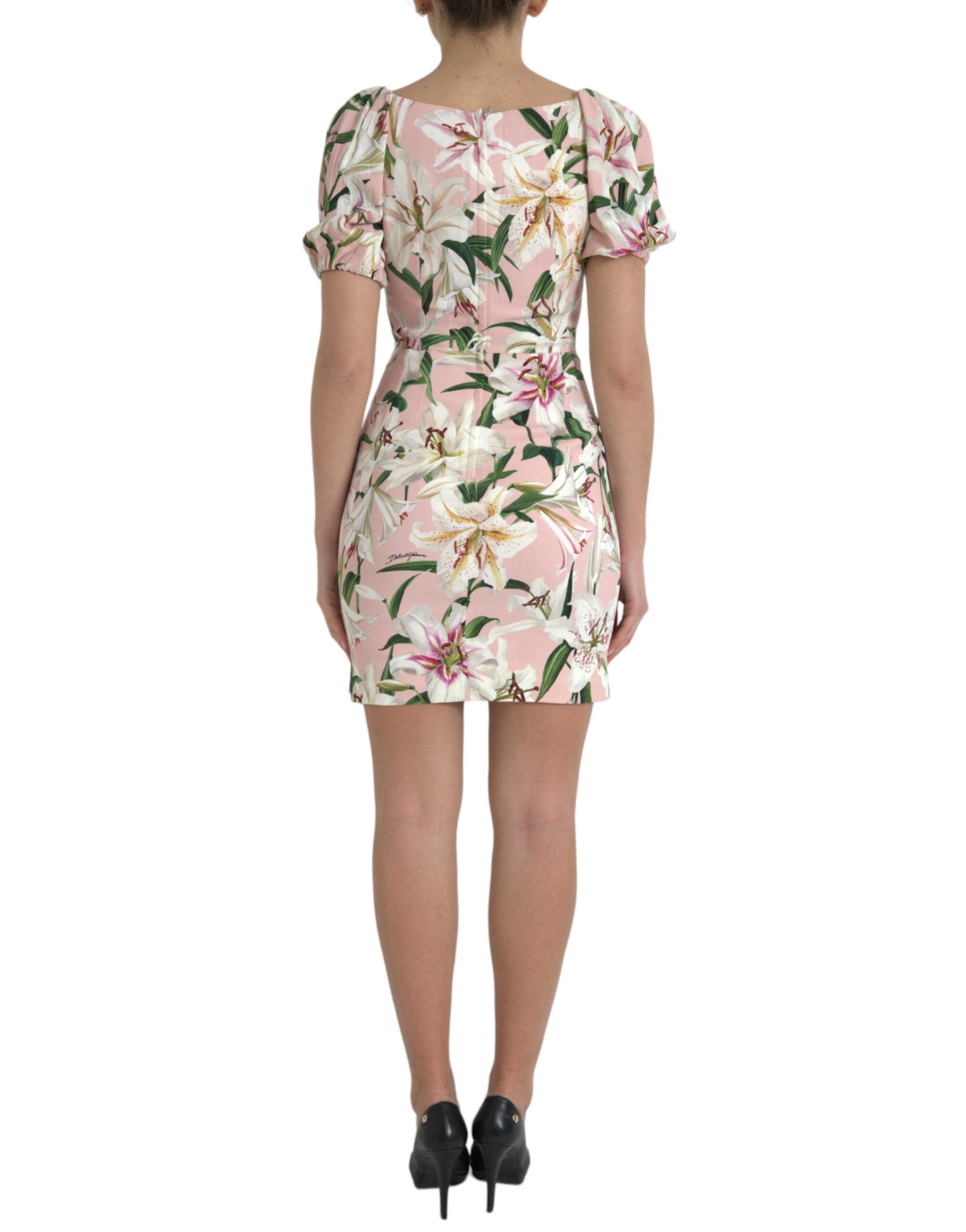 Dolce & Gabbana Pink Lily Viscose Shift Dress Stretch Mini Dress-3