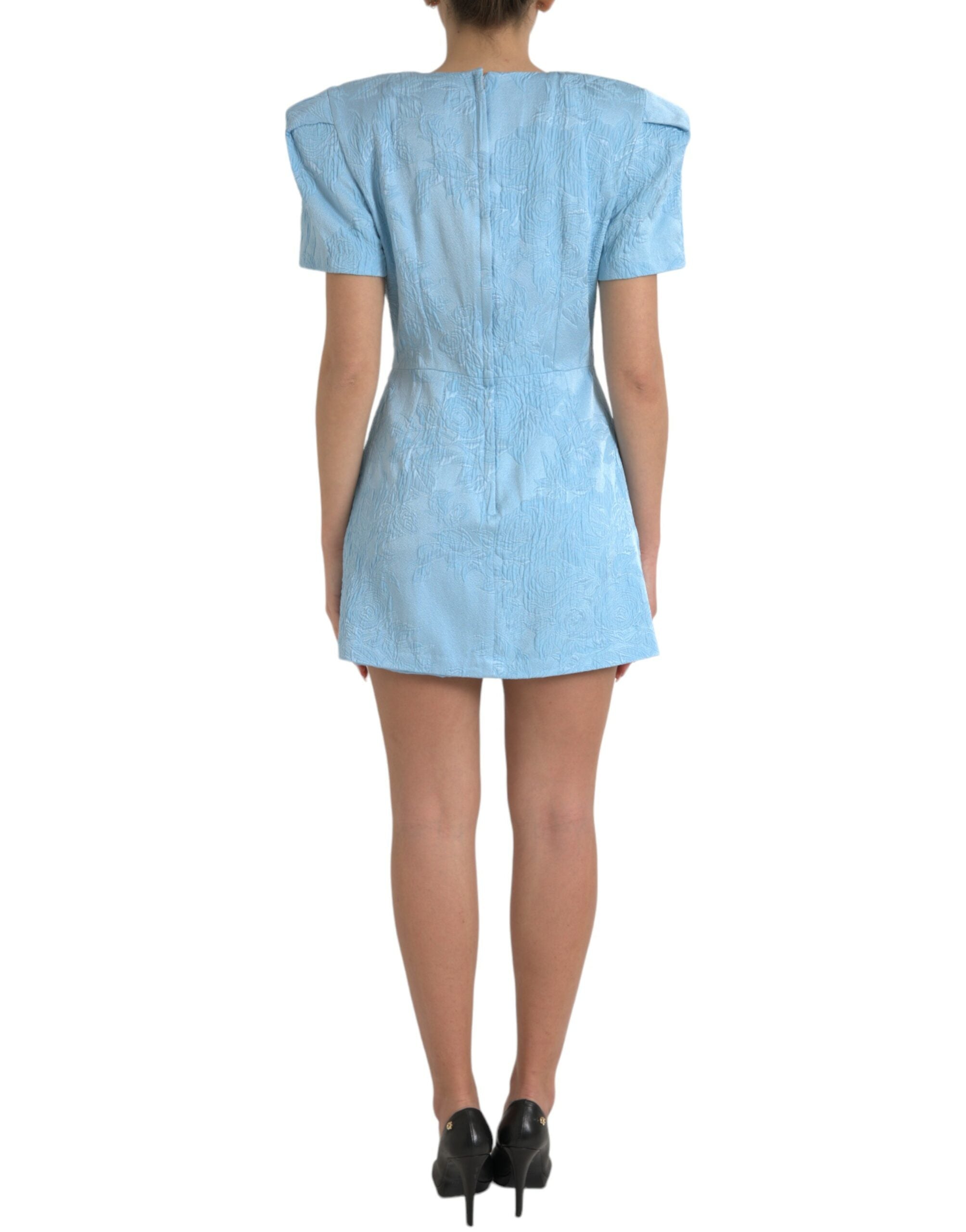 Dolce & Gabbana Light blue floral jacquard mini dress with puff sleeves-3