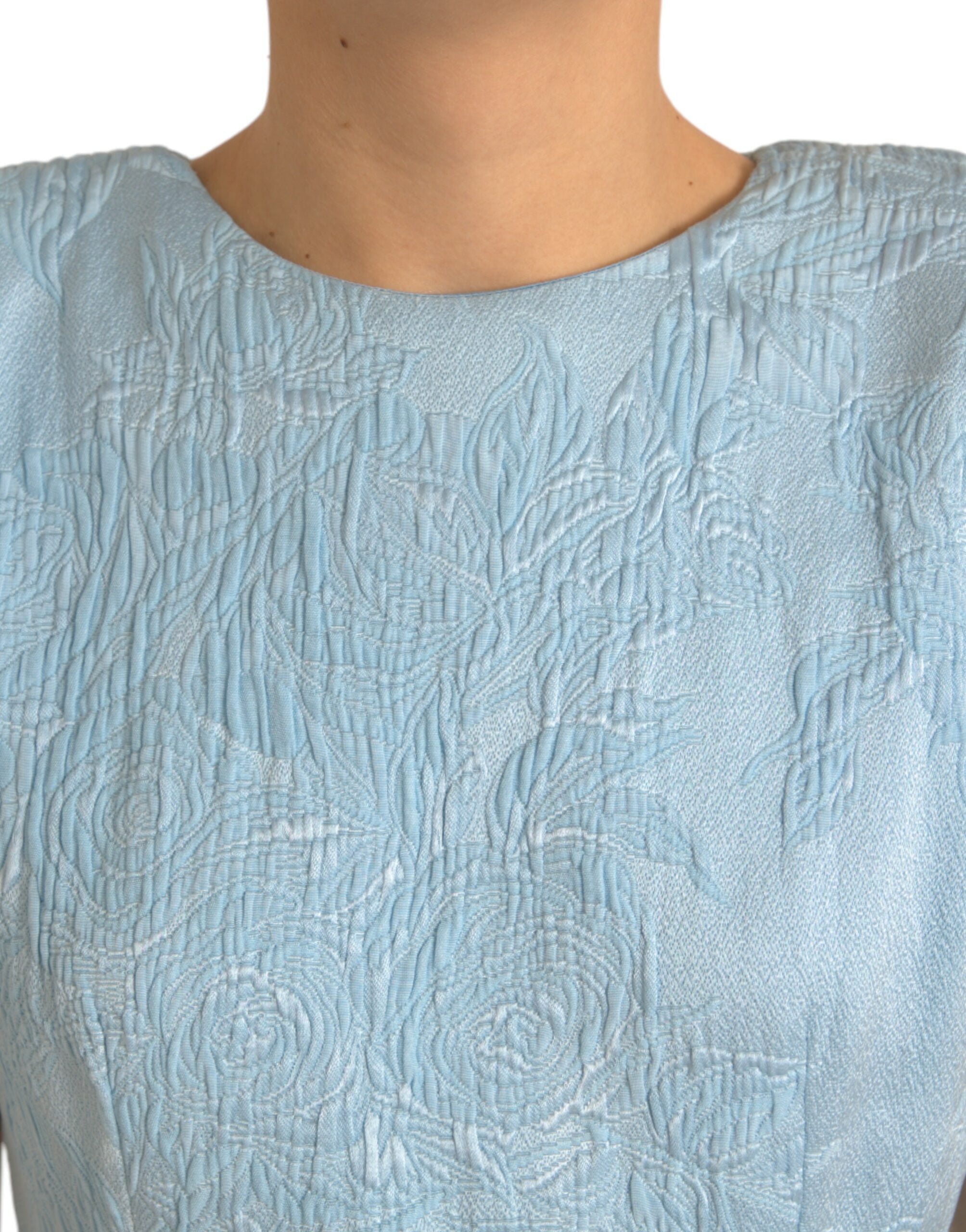 Dolce & Gabbana Light blue floral jacquard mini dress with puff sleeves-4