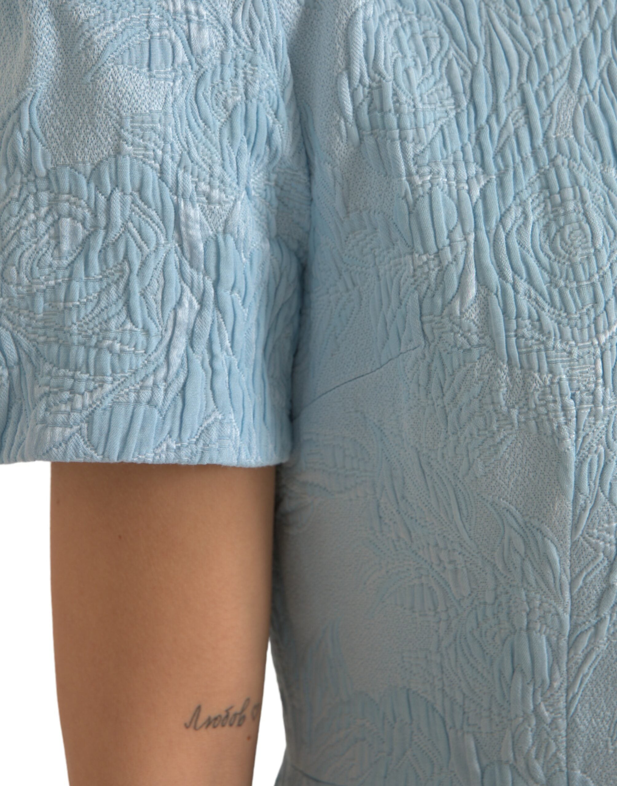 Dolce & Gabbana Light blue floral jacquard mini dress with puff sleeves-5