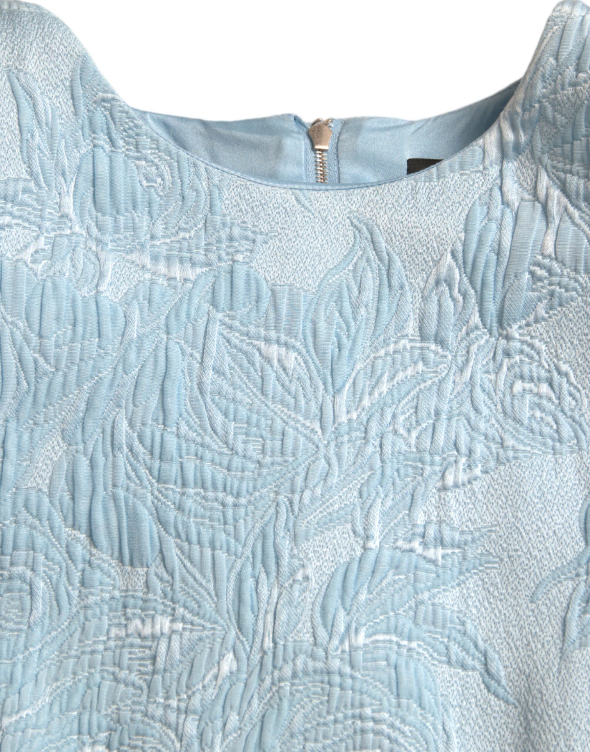 Dolce & Gabbana Light blue floral jacquard mini dress with puff sleeves-6