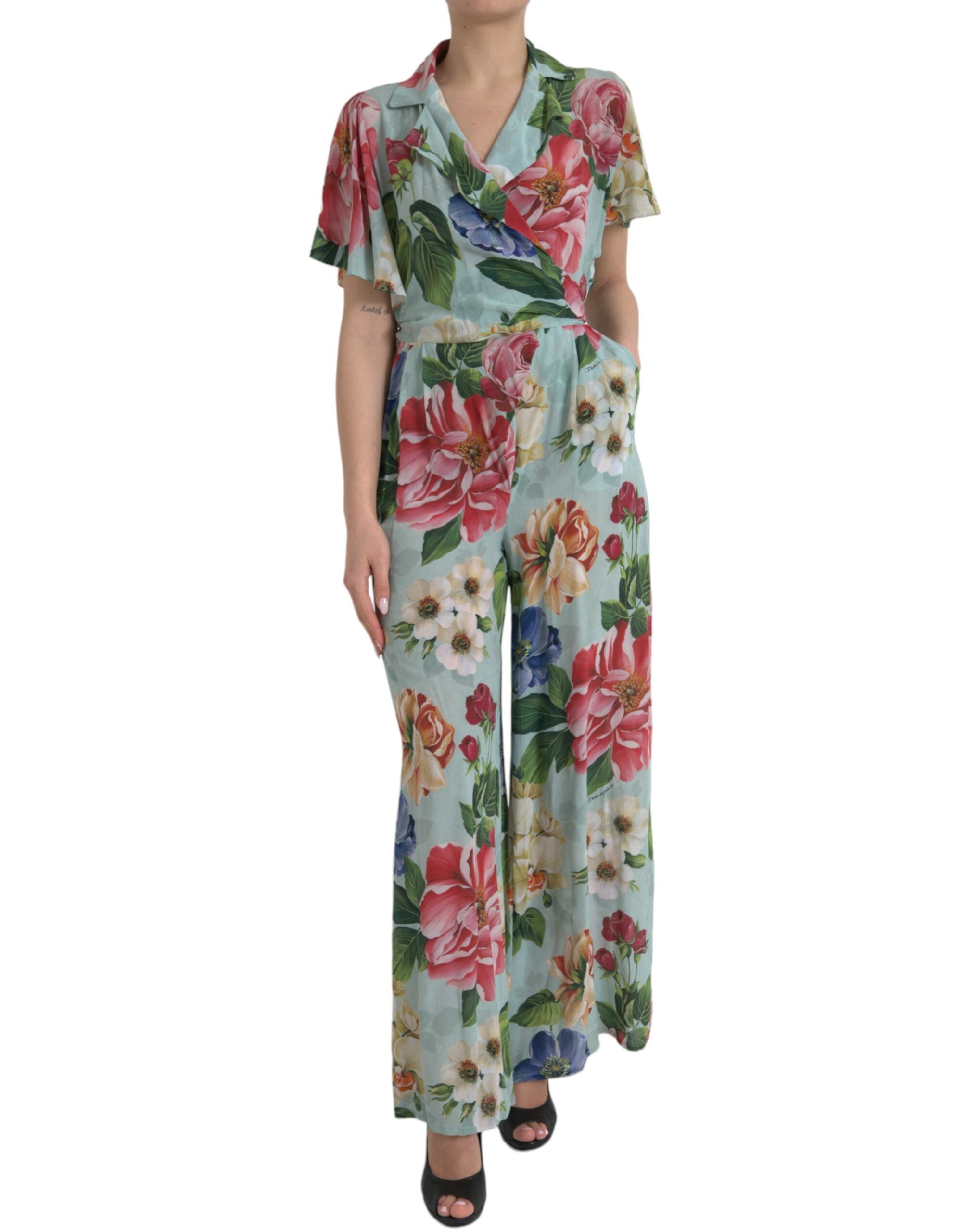 Dolce & Gabbana Blue floral wrap jumpsuit with wide legs-1