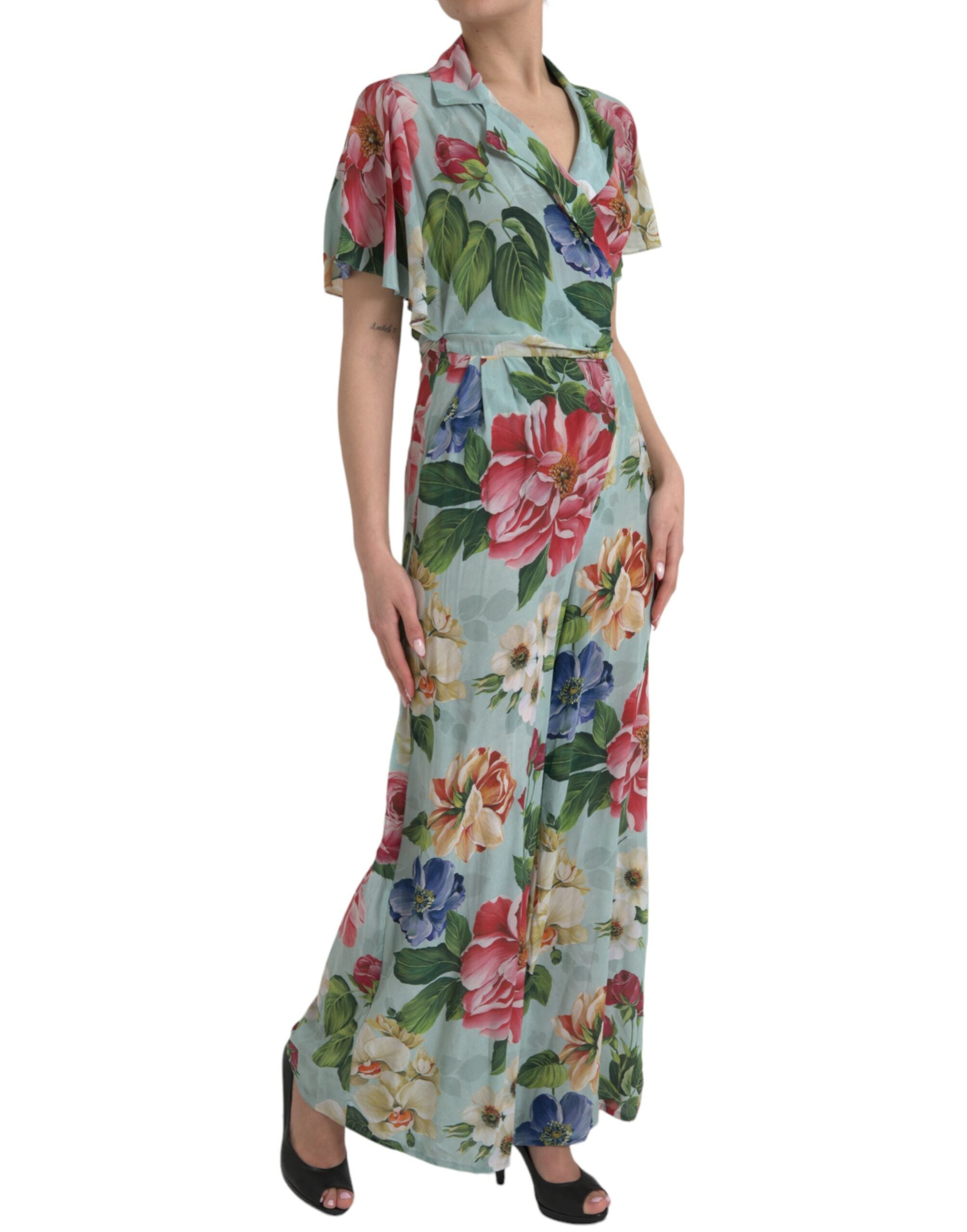 Dolce & Gabbana Blue floral wrap jumpsuit with wide legs-2