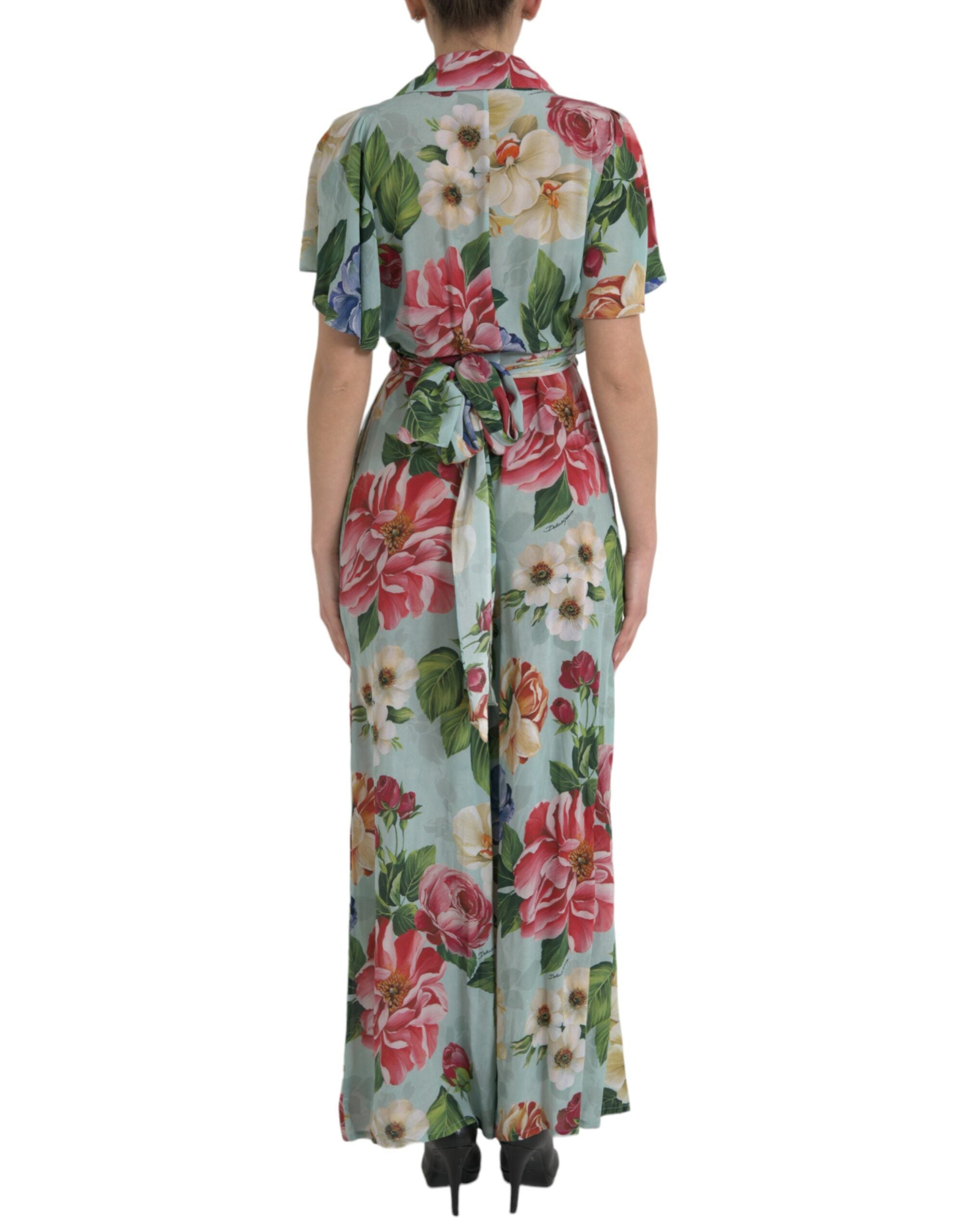 Dolce & Gabbana Blue floral wrap jumpsuit with wide legs-3