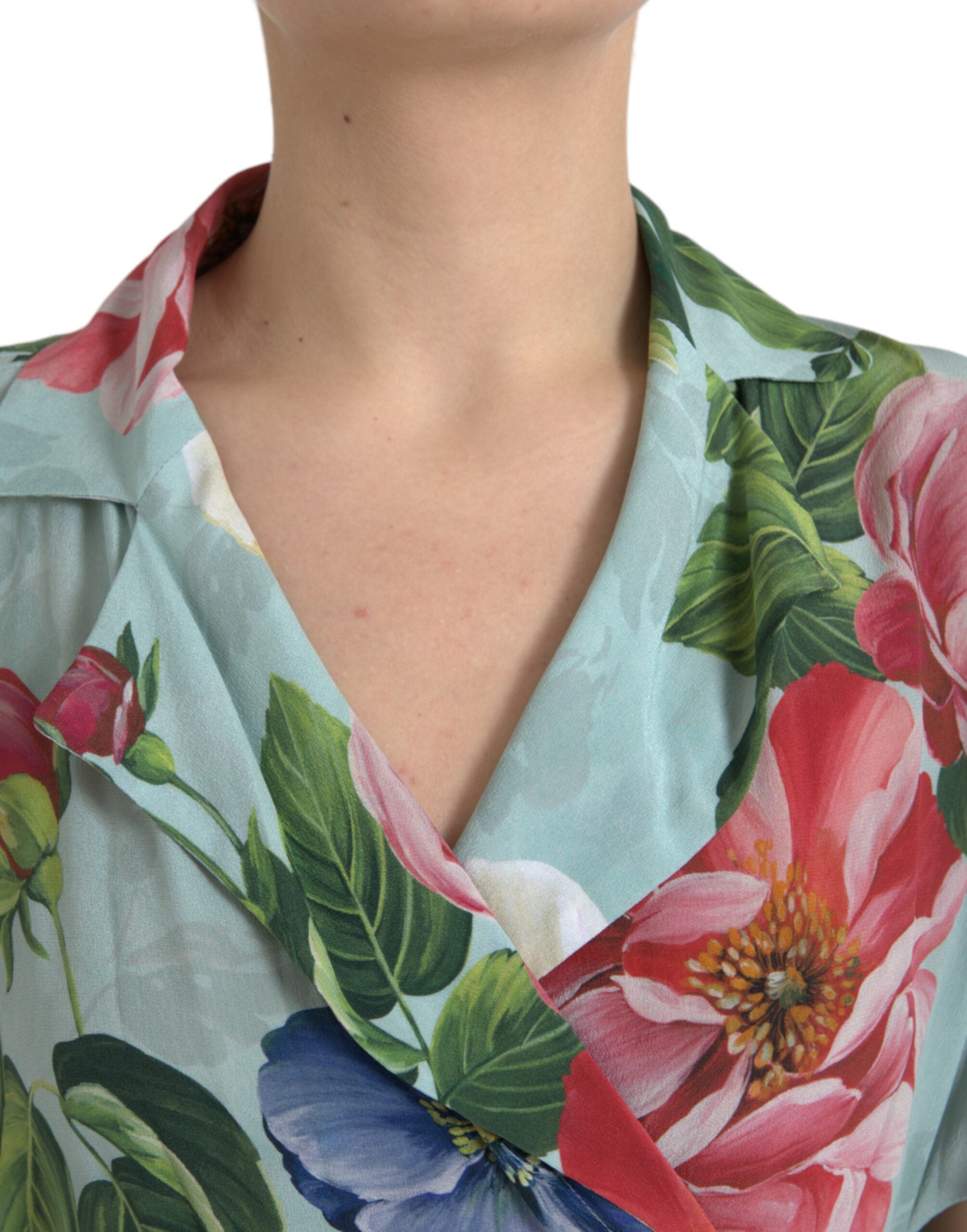 Dolce & Gabbana Blue floral wrap jumpsuit with wide legs-4