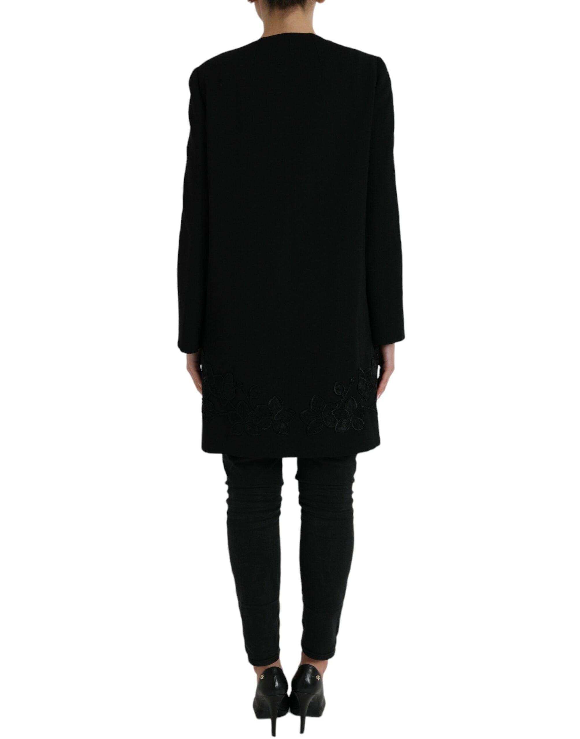 Dolce & Gabbana black wool jacket with floral pattern and buttons-3