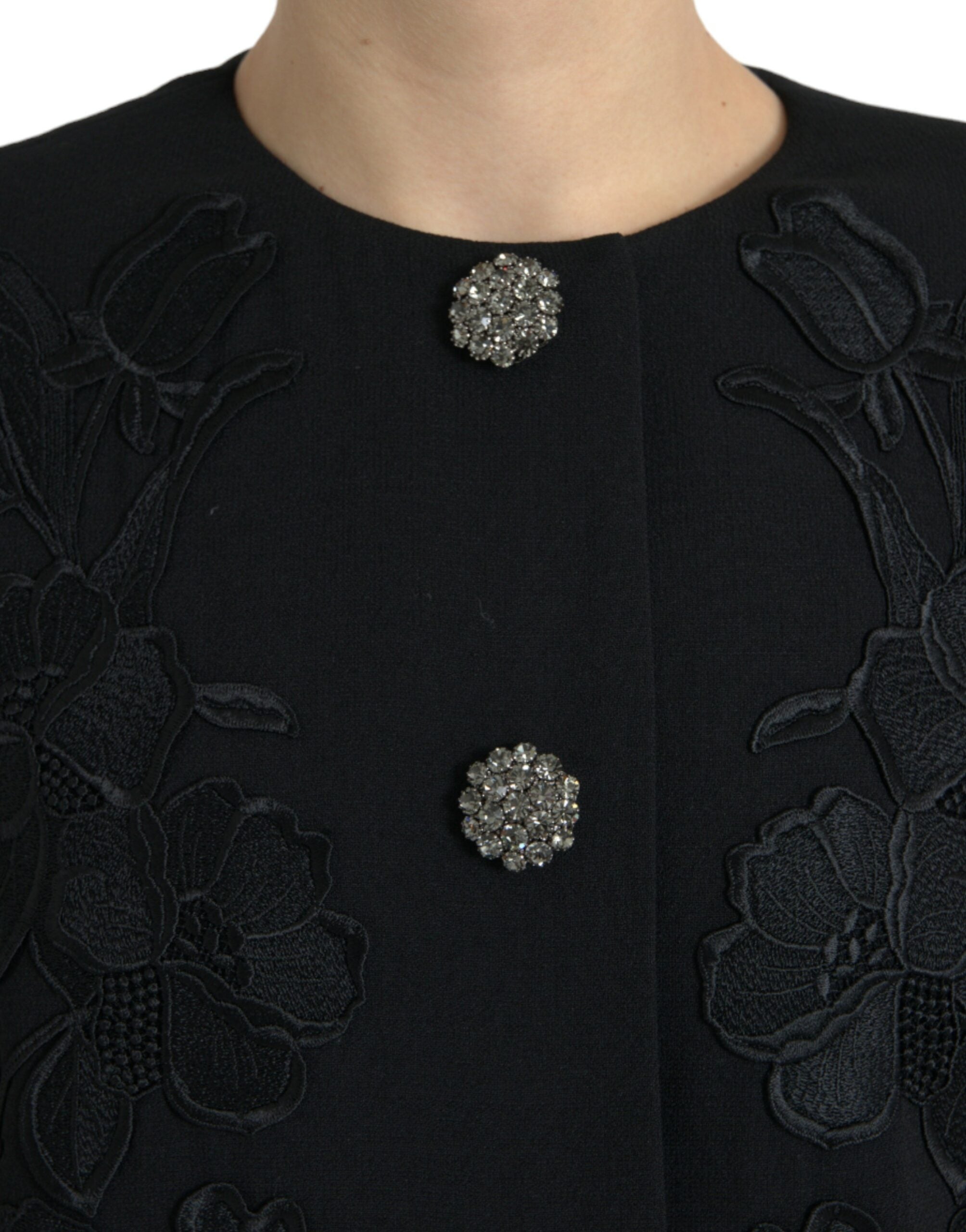 Dolce & Gabbana black wool jacket with floral pattern and buttons-4