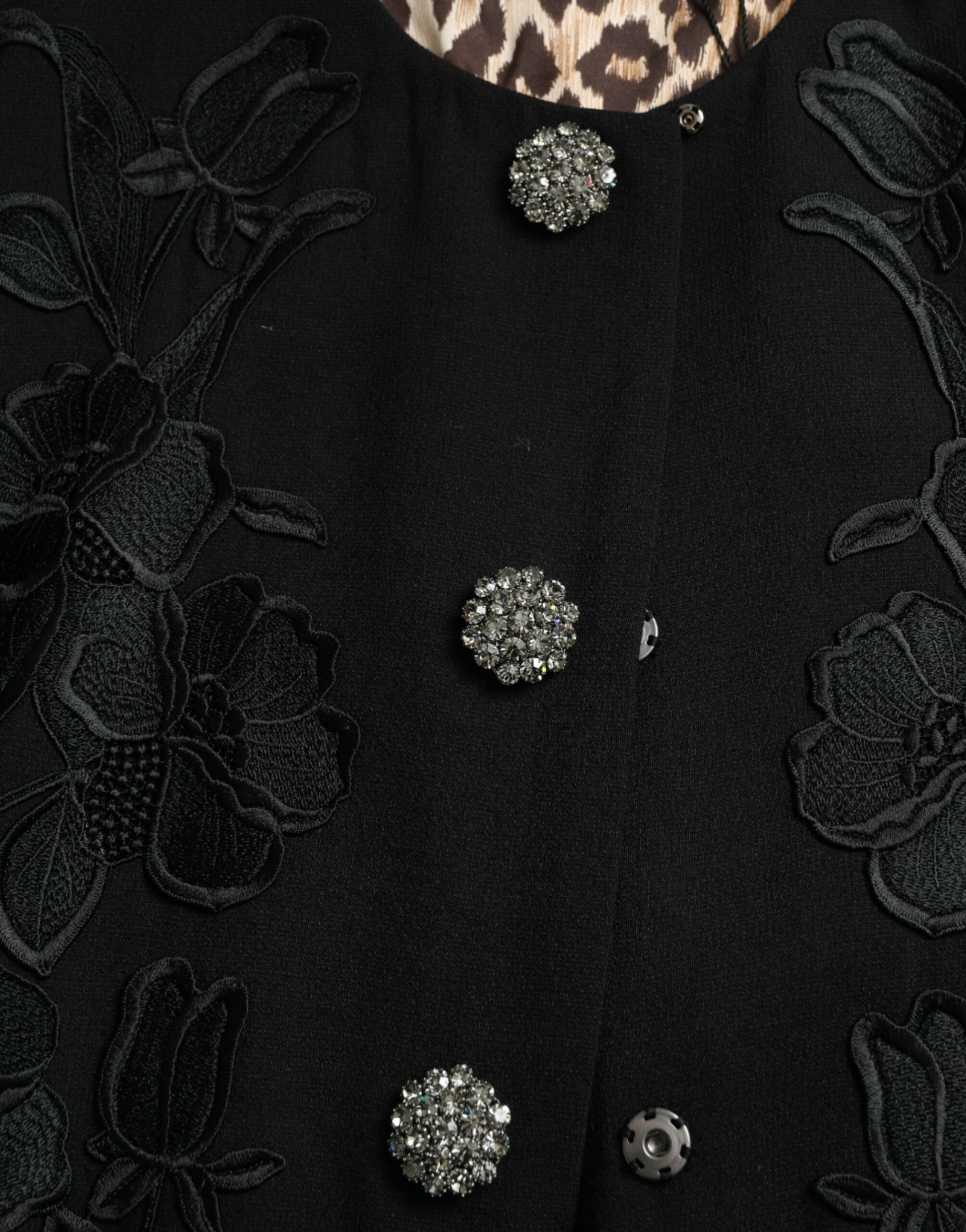 Dolce & Gabbana black wool jacket with floral pattern and buttons-6