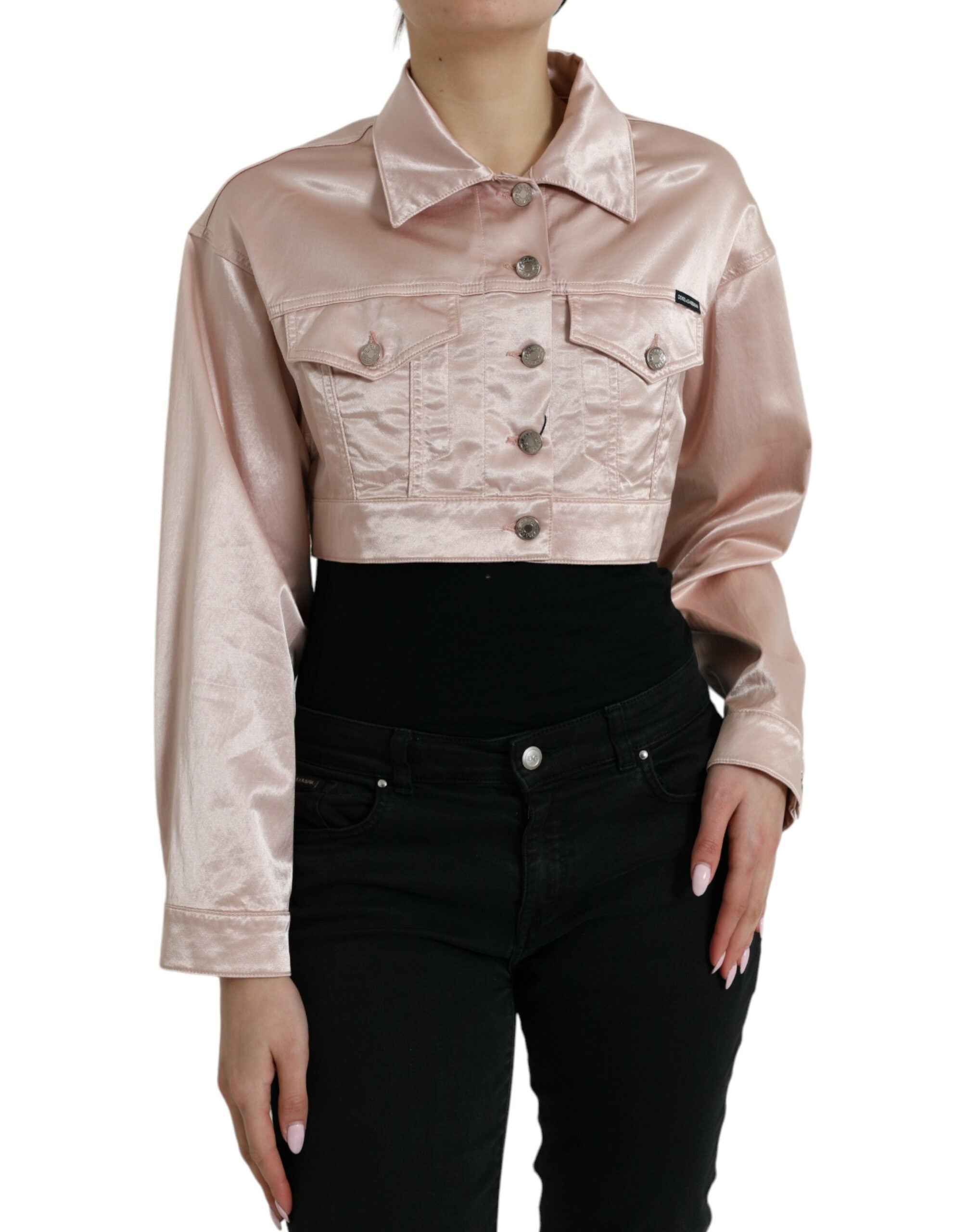 Dolce & Gabbana Pink Cotton Stretch Cropped Jacket