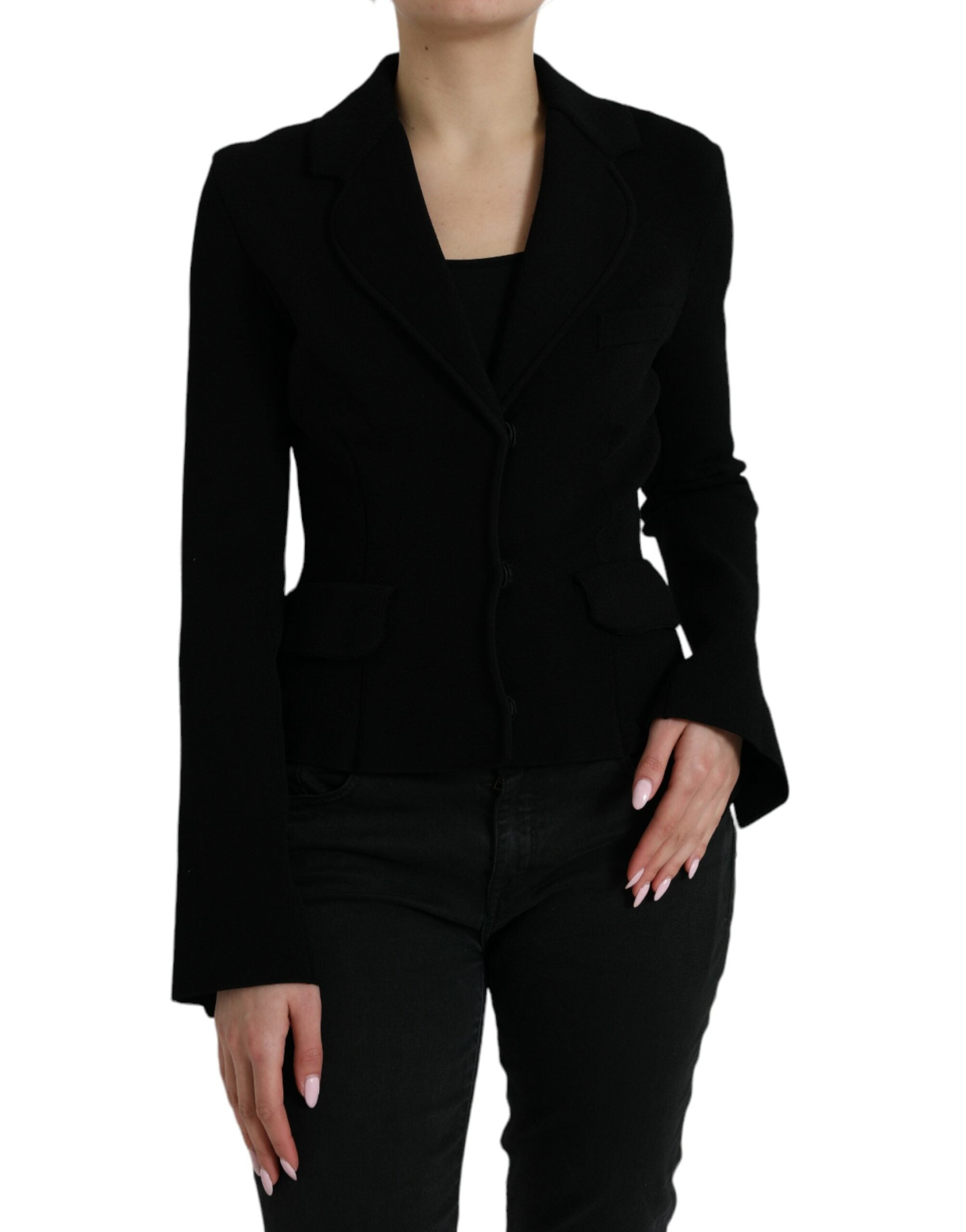 Chaqueta blazer negra de botonadura sencilla de viscosa de Dolce & Gabbana-1