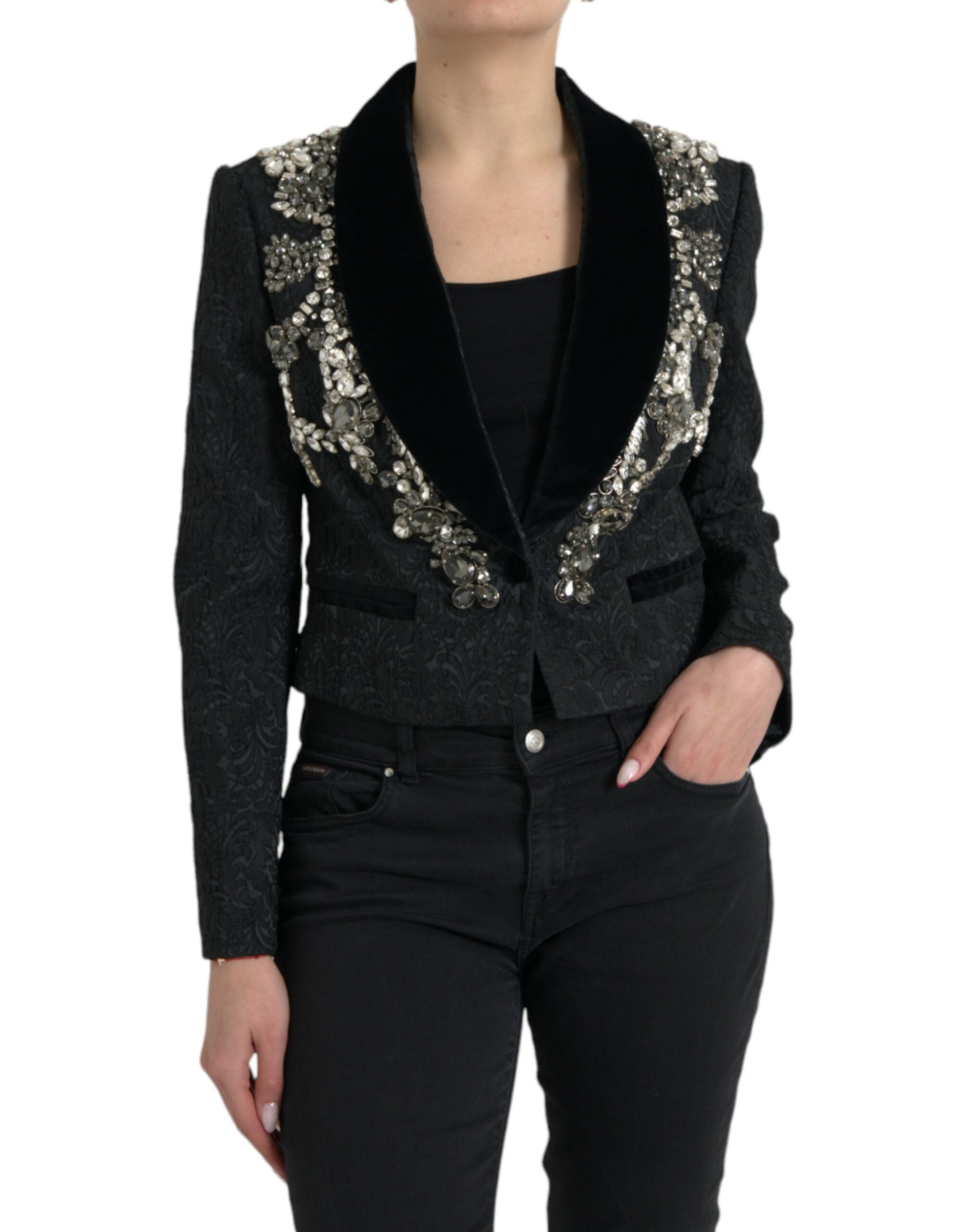 Dolce & Gabbana Black Crystal-Embroidered Coat Jacket