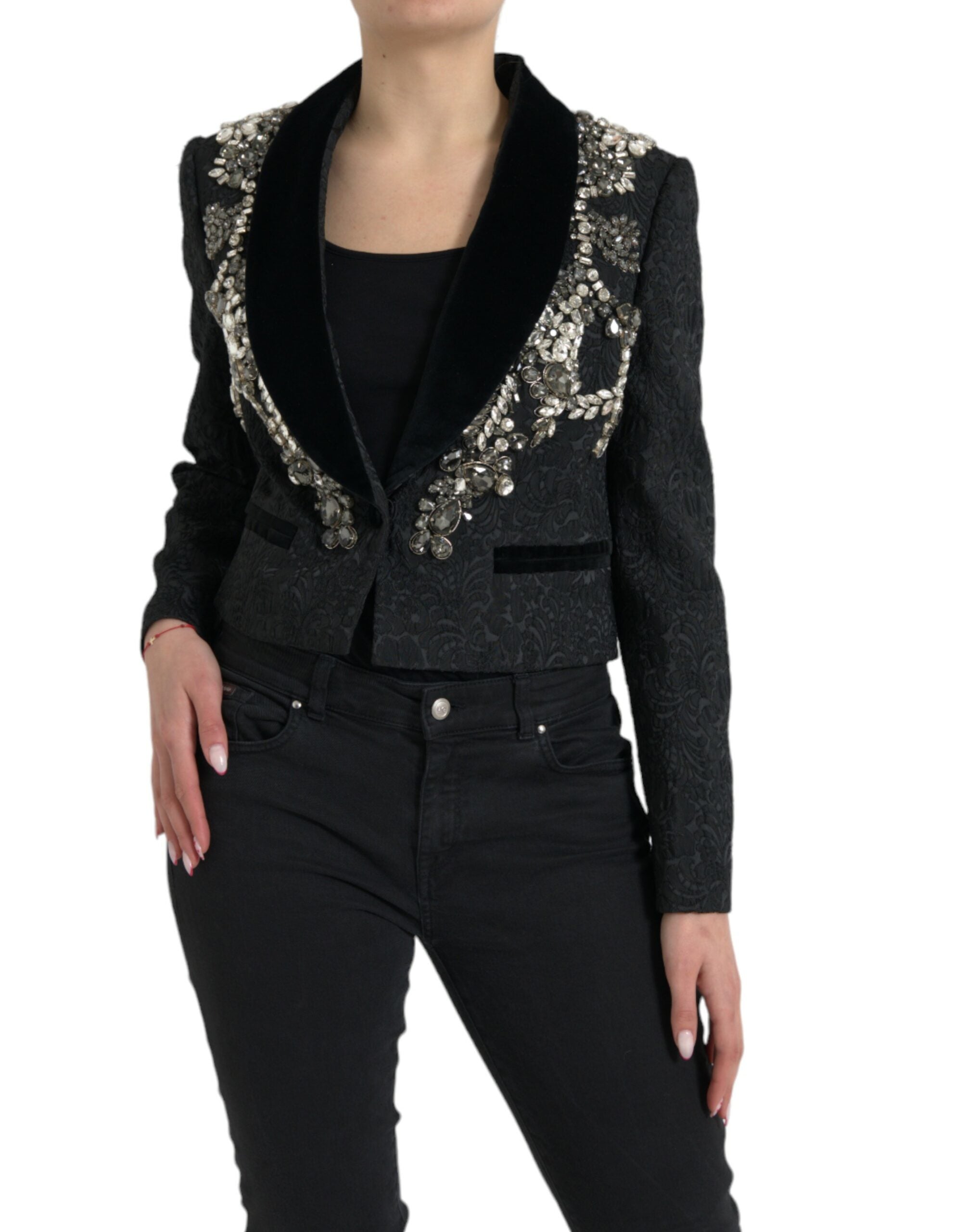 Dolce & Gabbana Black Crystal-Embroidered Coat Jacket-2