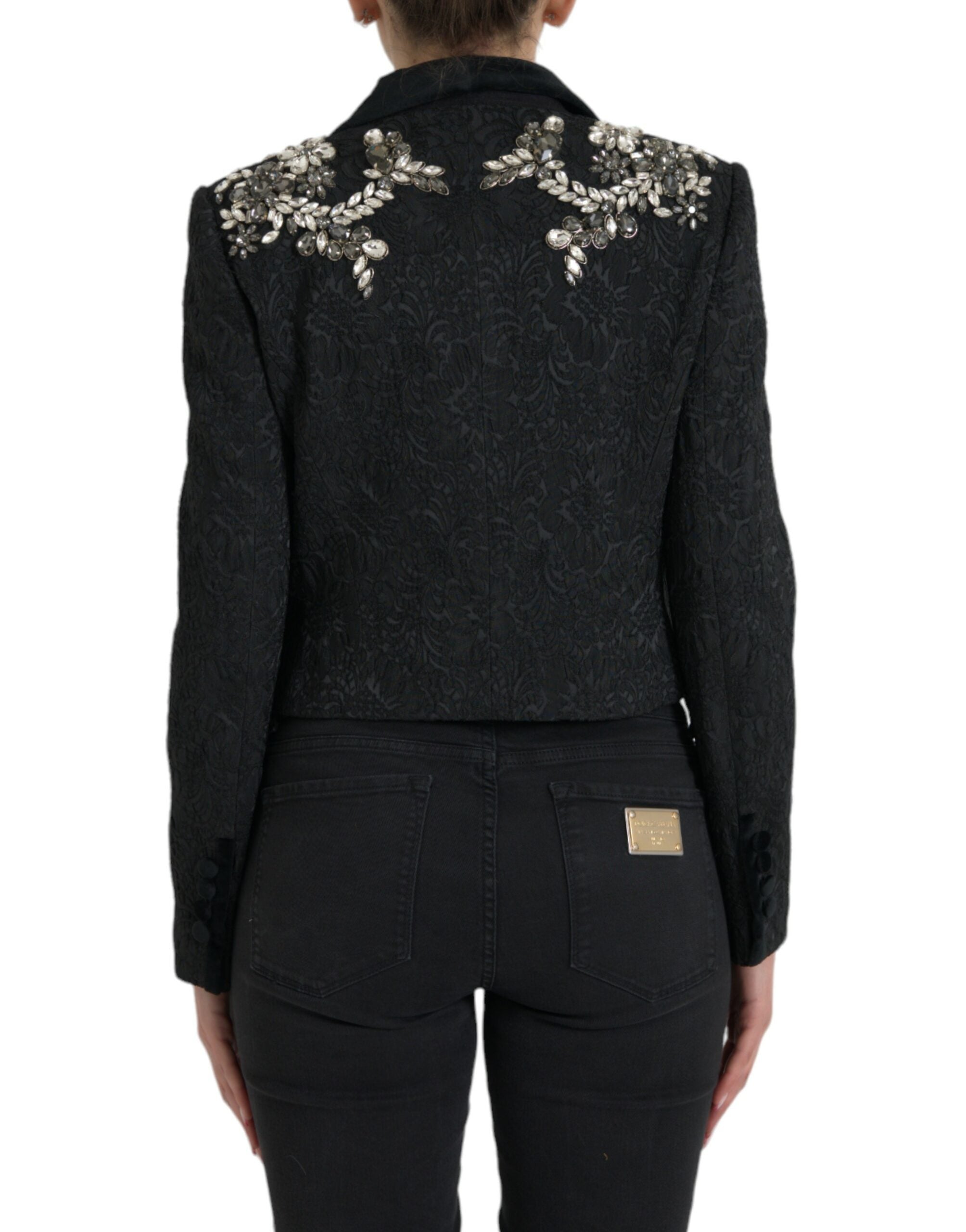 Dolce & Gabbana Black Crystal-Embroidered Coat Jacket-3