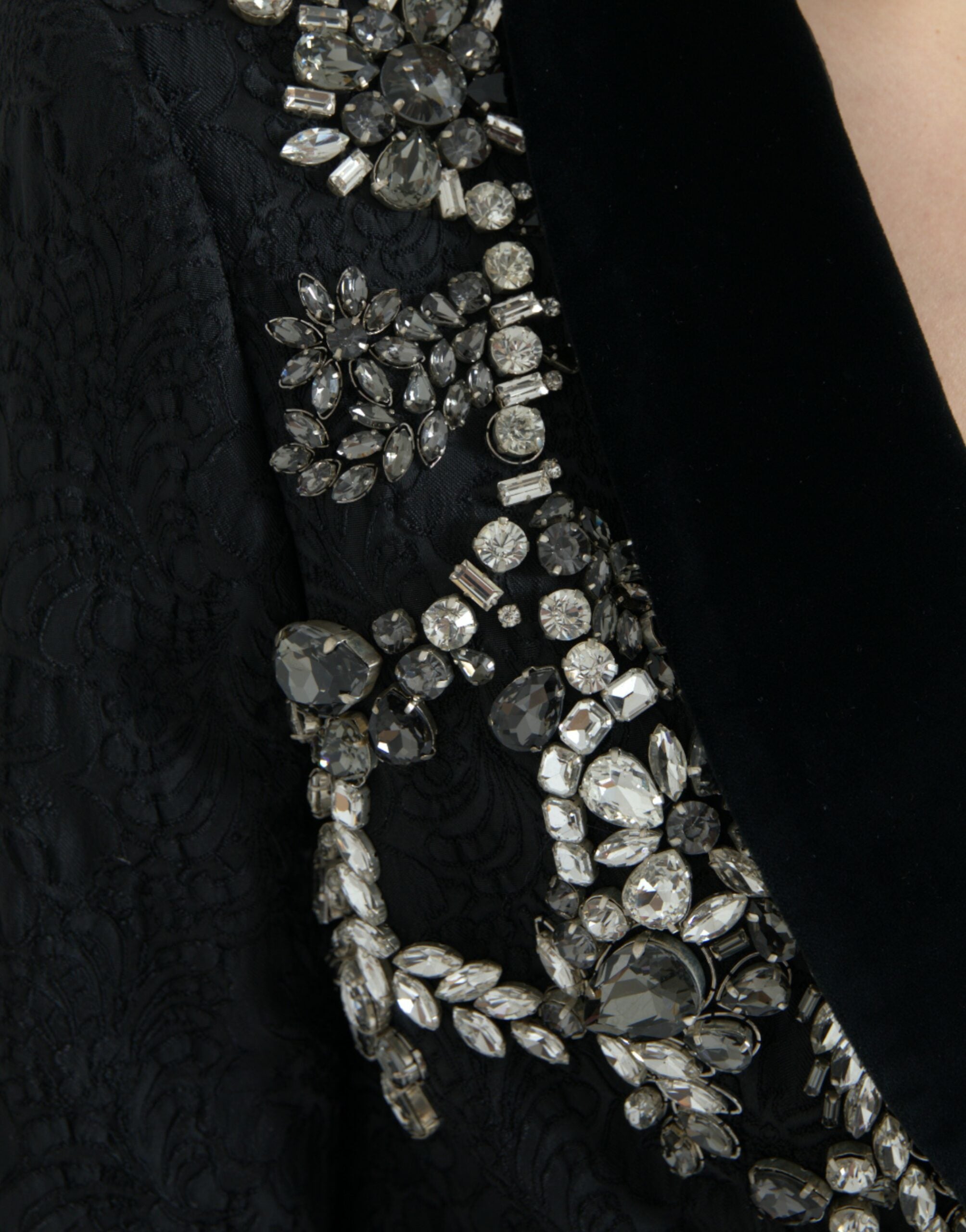 Dolce & Gabbana Black Crystal-Embroidered Coat Jacket-5