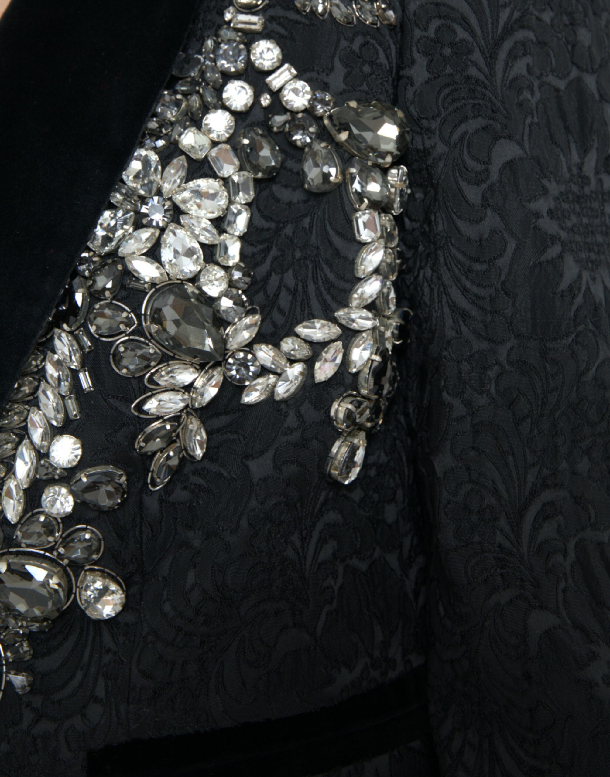 Dolce & Gabbana Black Crystal-Embroidered Coat Jacket-6