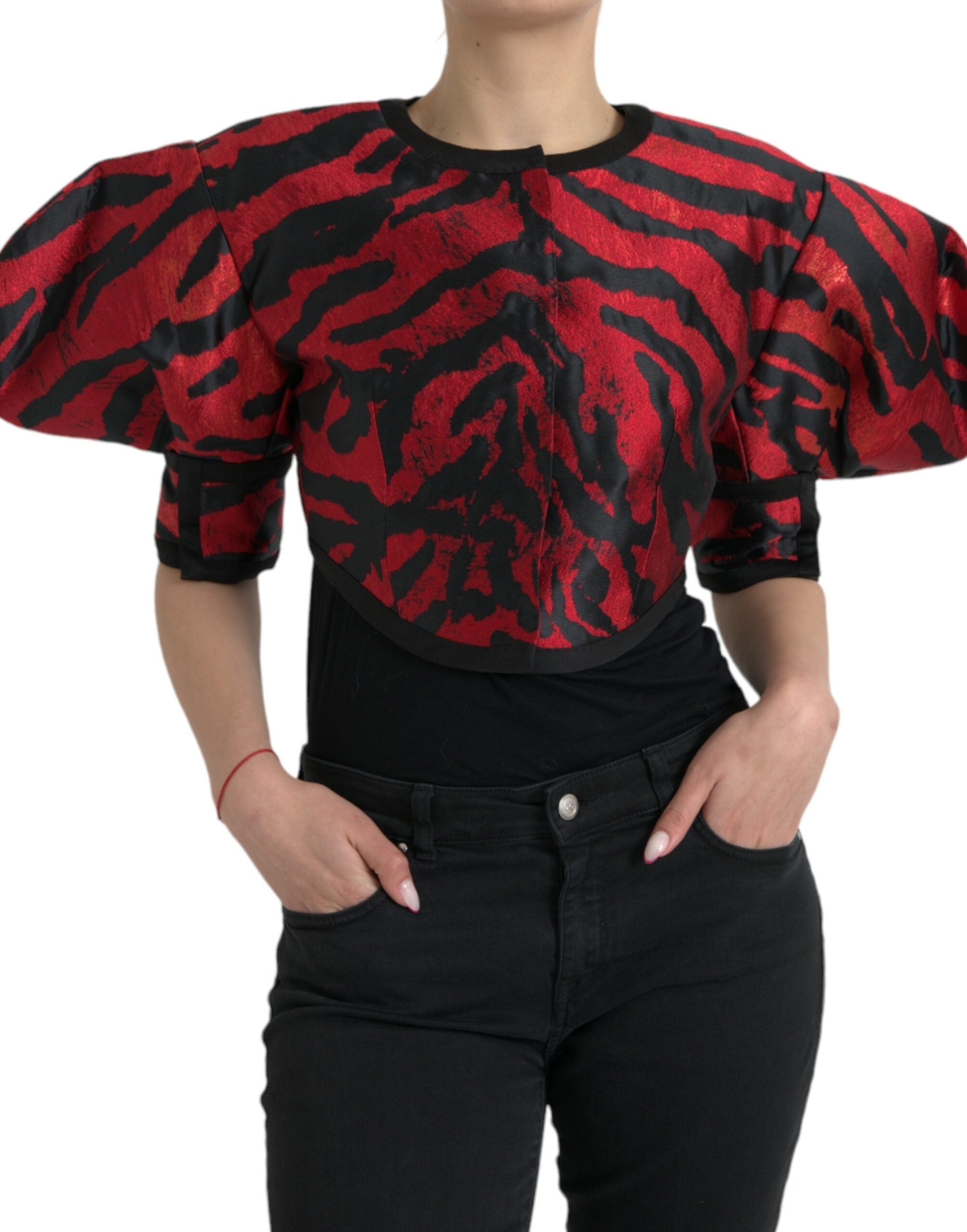 Dolce & Gabbana Black and Red Patterned Short Coat Jacket