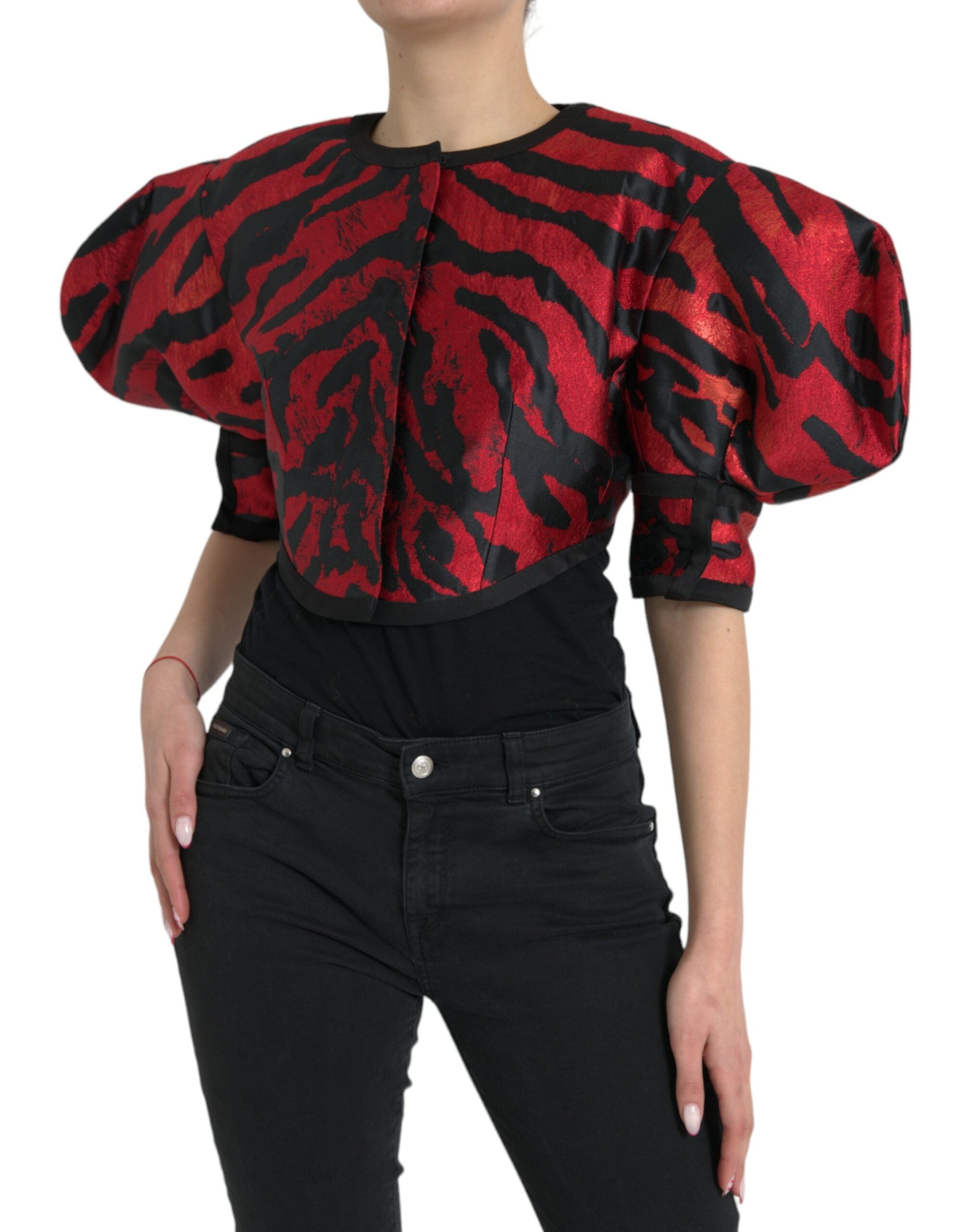 Dolce & Gabbana Black and Red Patterned Short Coat Jacket-2