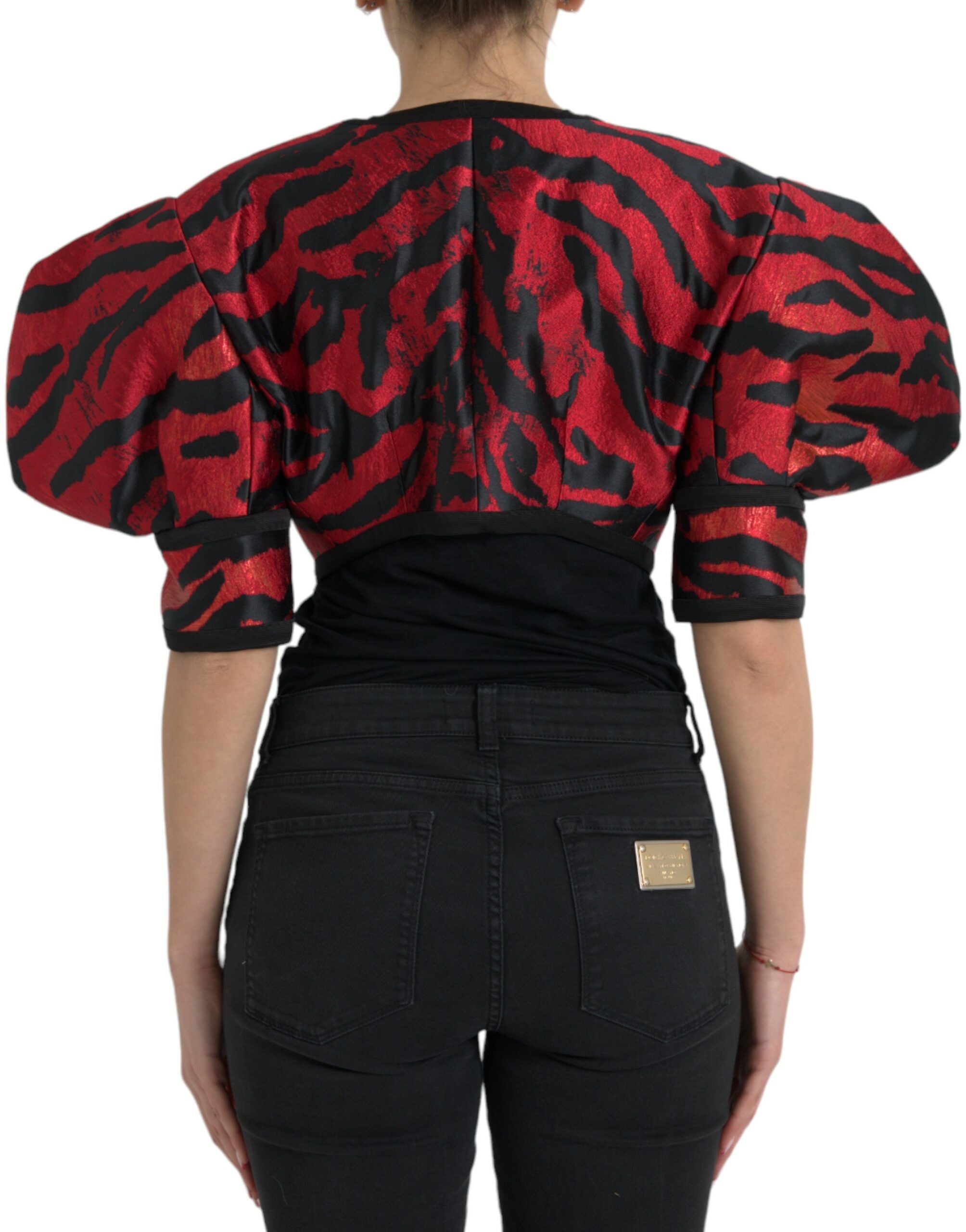 Dolce & Gabbana Black and Red Patterned Short Coat Jacket-3