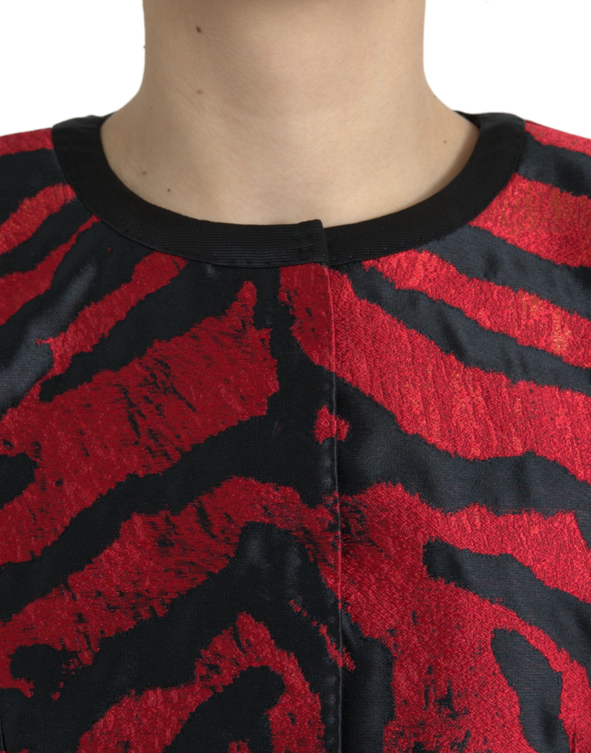 Dolce & Gabbana Black and Red Patterned Short Coat Jacket-4