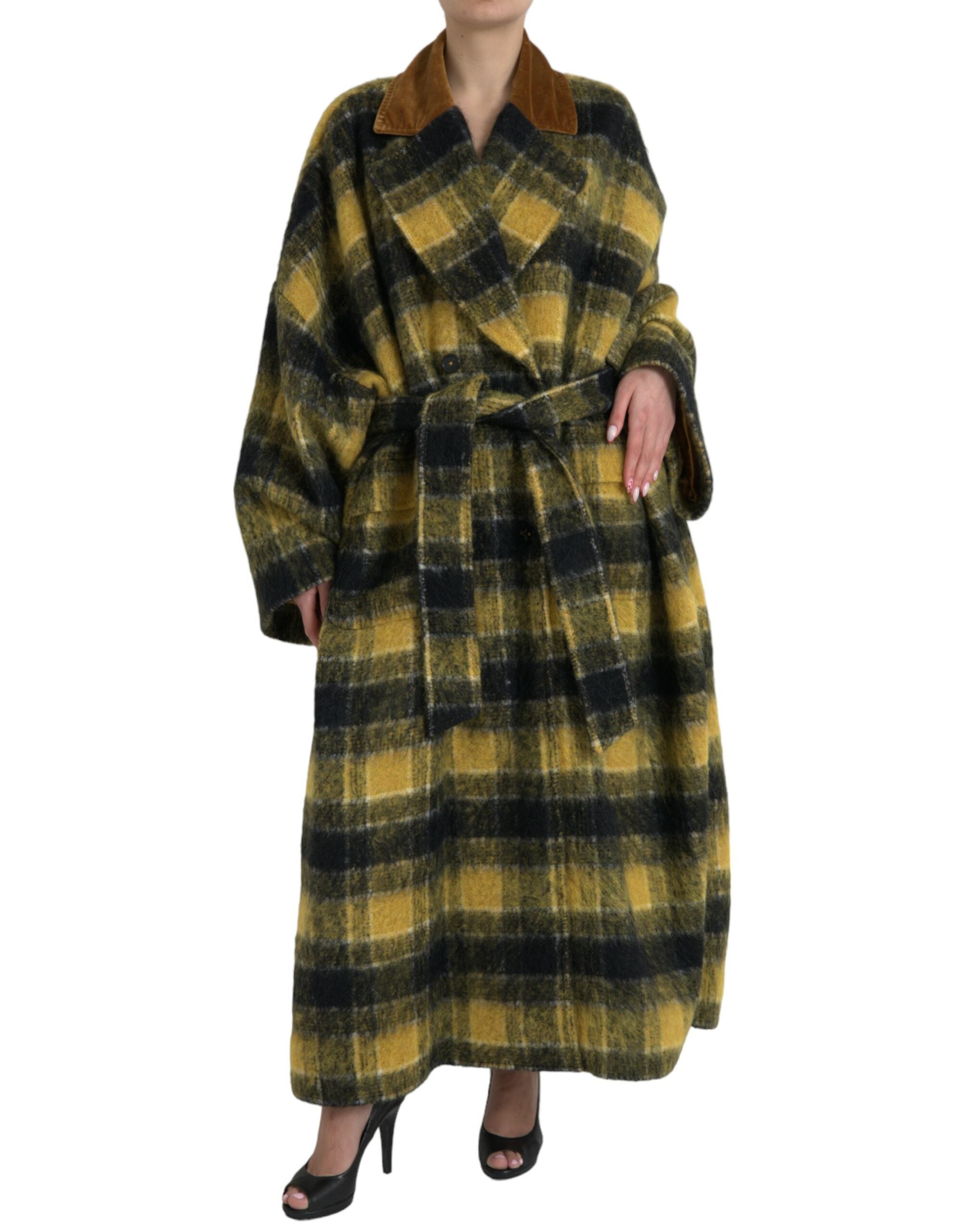 Dolce & Gabbana yellow plaid long-sleeved coat jacket