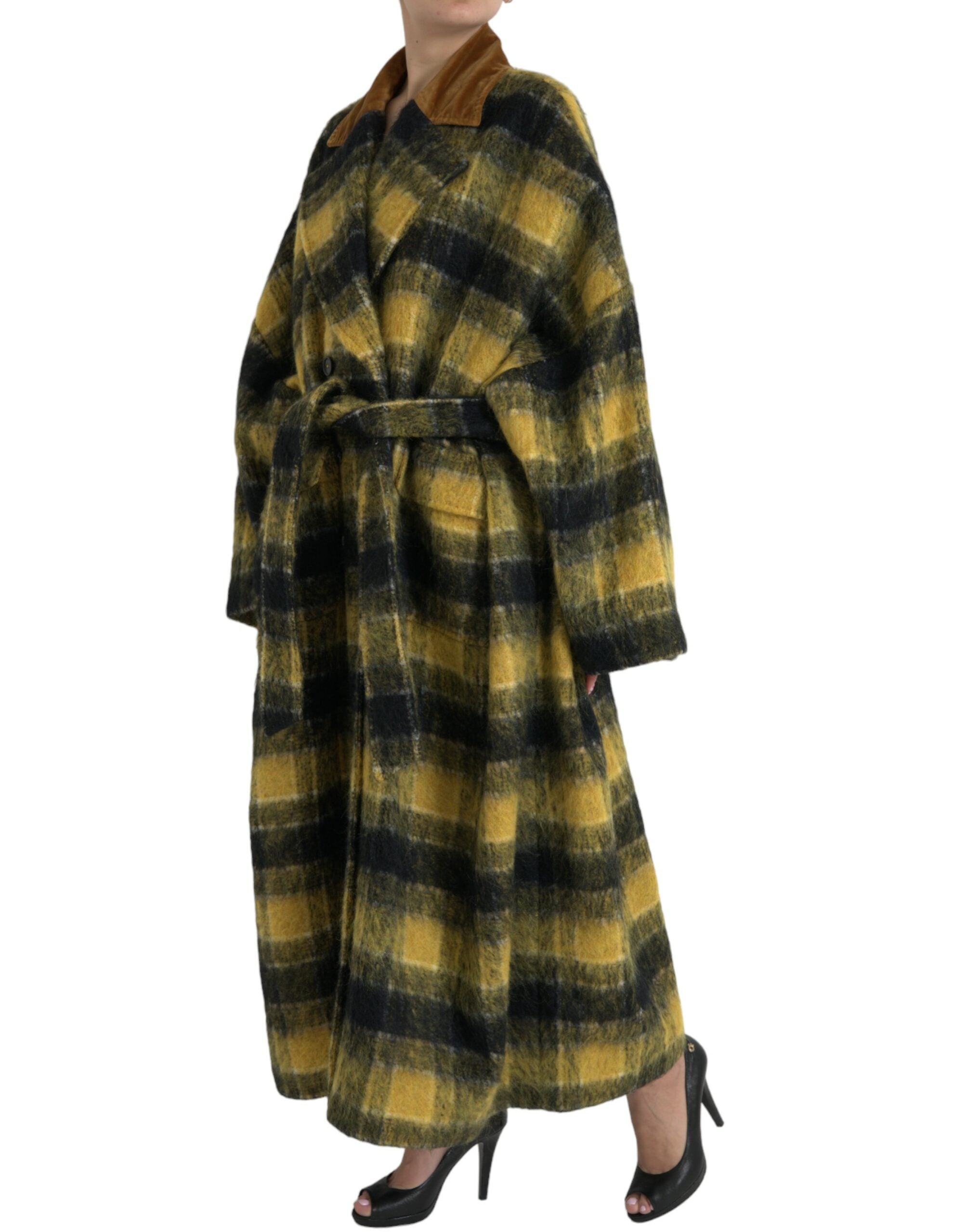 Dolce & Gabbana yellow plaid long-sleeved coat jacket-2
