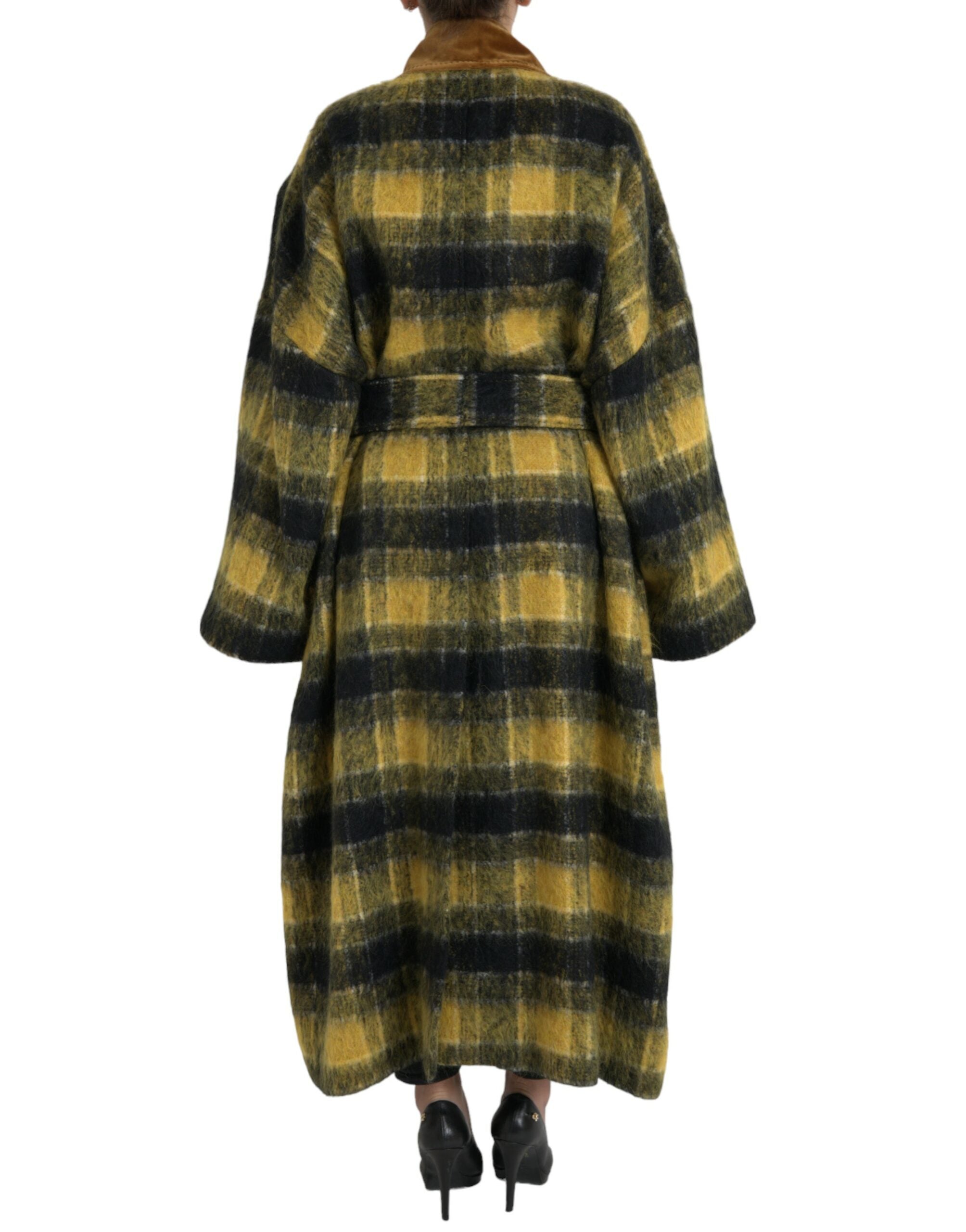 Dolce & Gabbana yellow plaid long-sleeved coat jacket-3