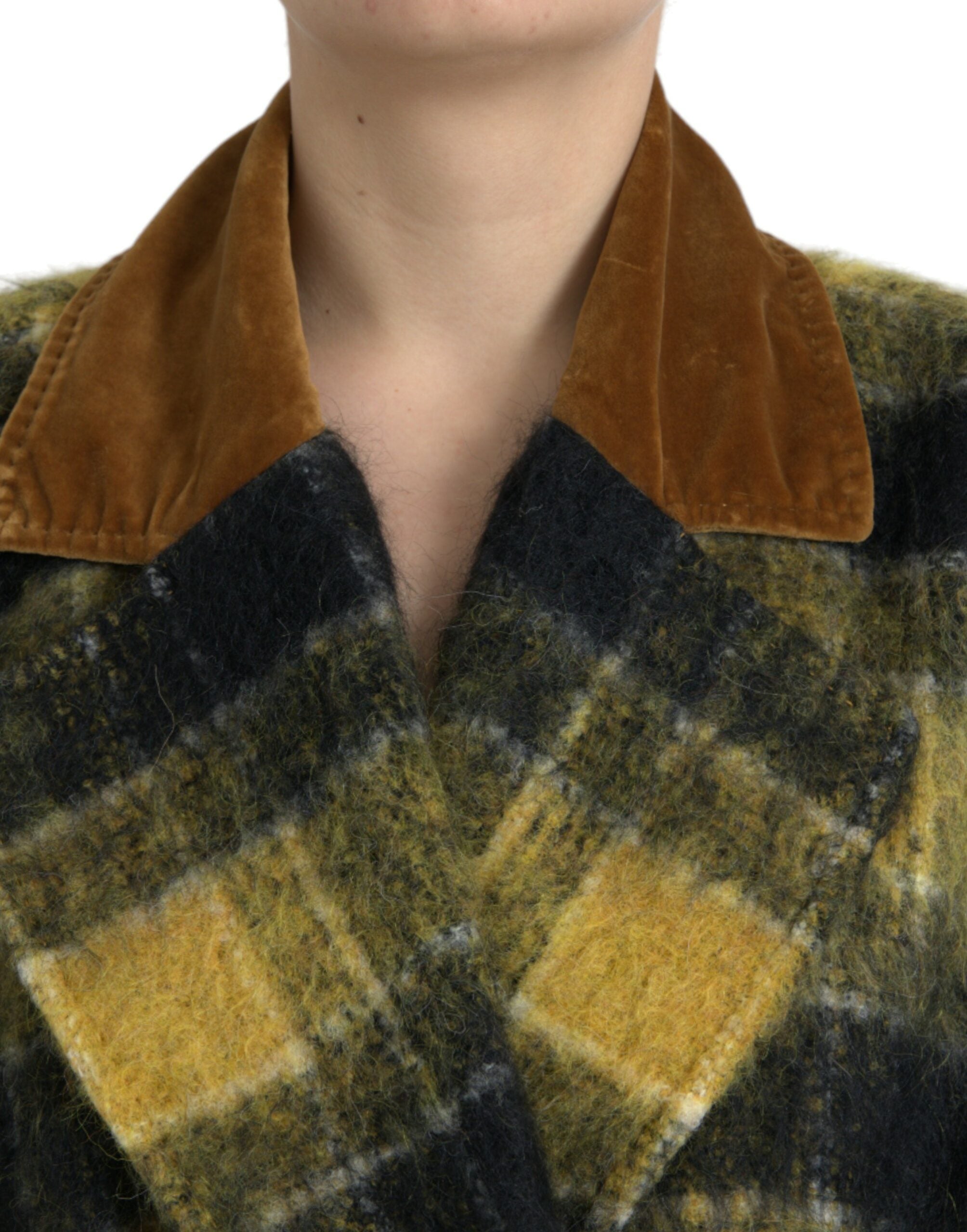 Dolce & Gabbana yellow plaid long-sleeved coat jacket-4
