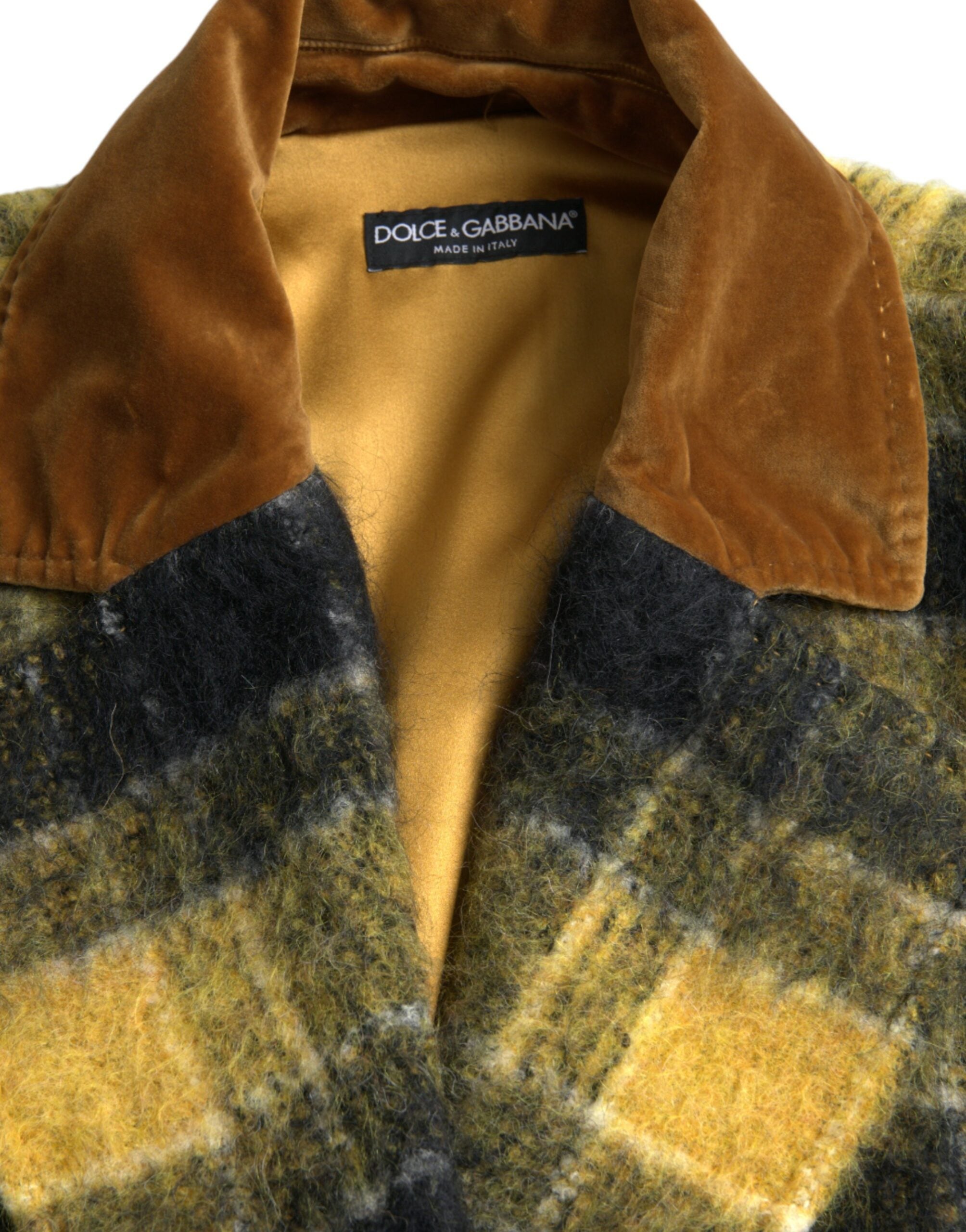Dolce & Gabbana yellow plaid long-sleeved coat jacket-6