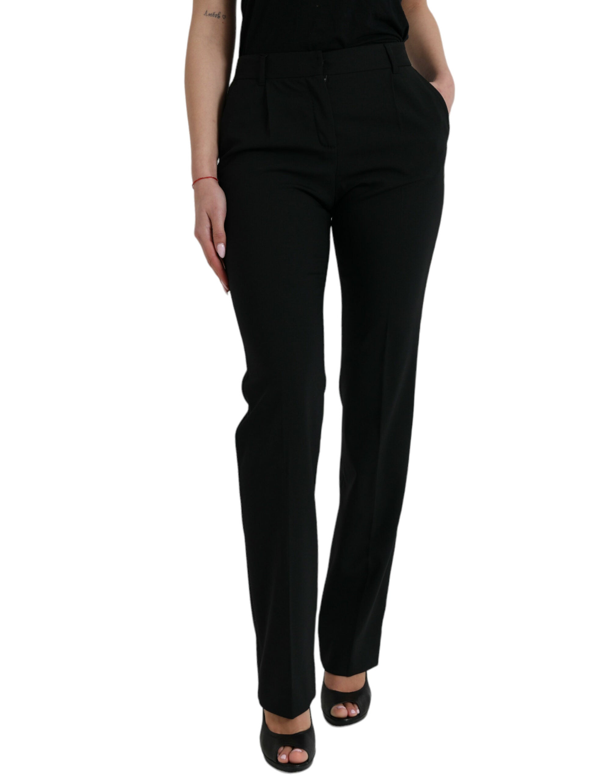 Dolce & Gabbana Black Wool Mid Waist Tapered Pants-1