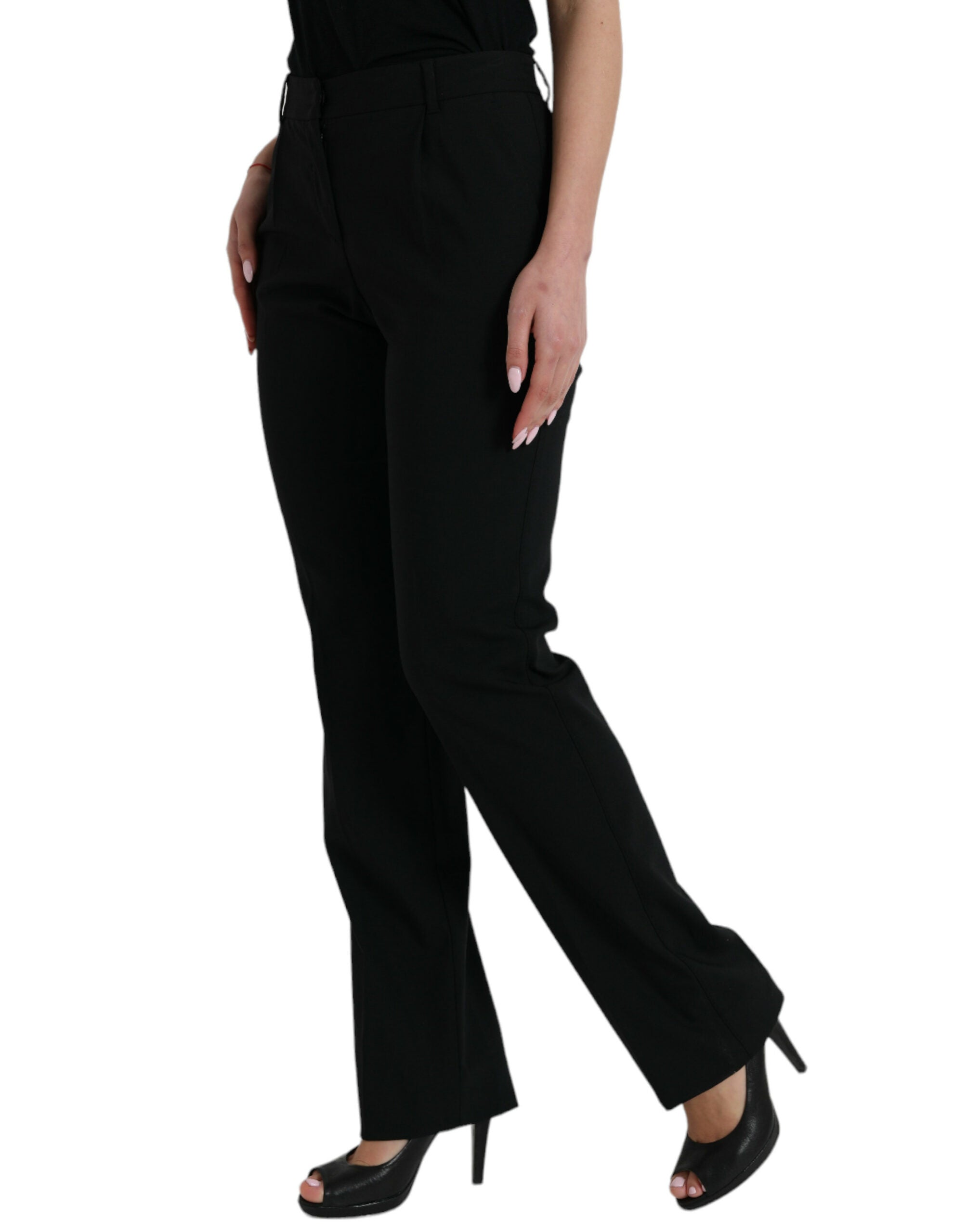 Dolce & Gabbana Black Wool Mid Waist Tapered Pants-2