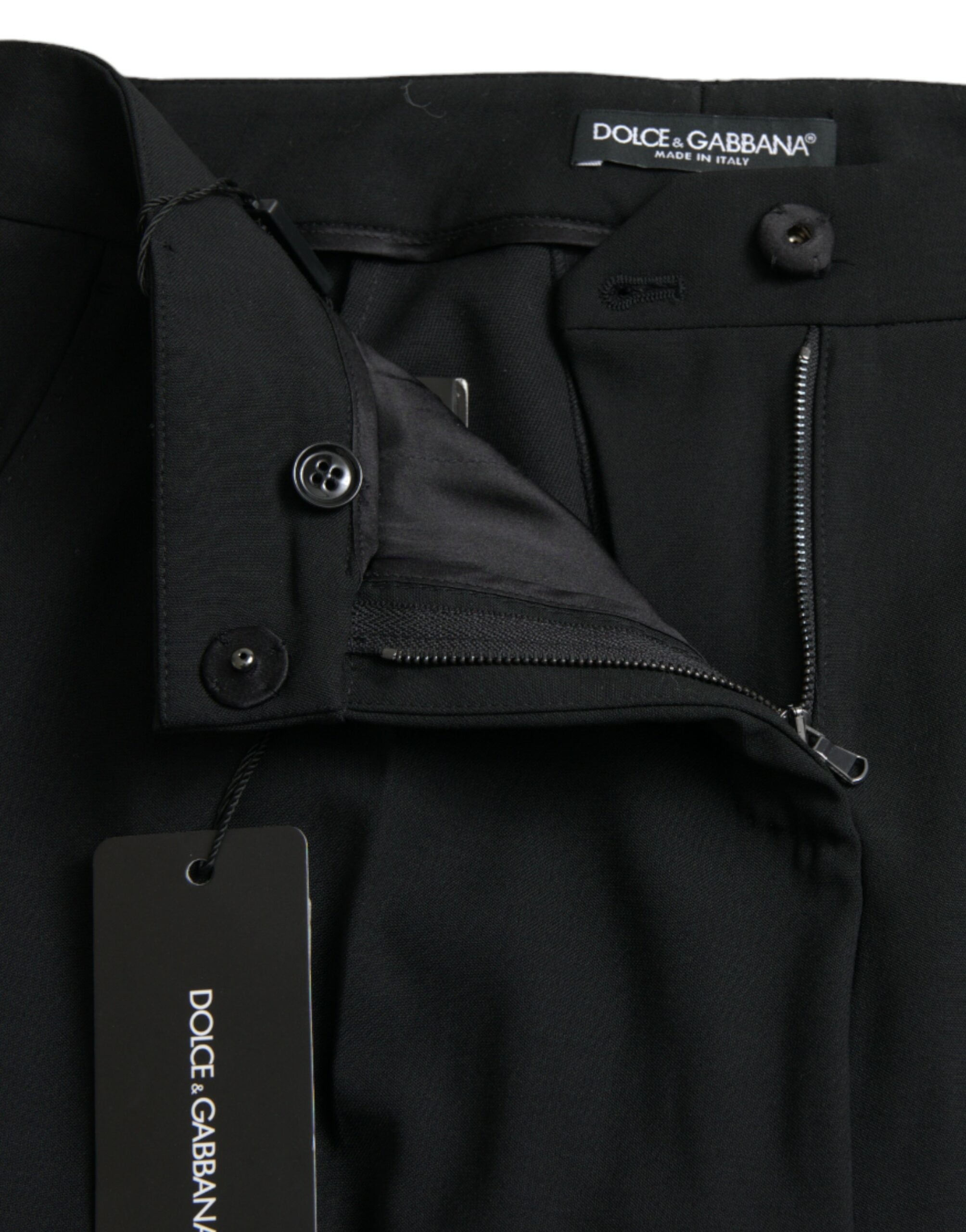 Dolce & Gabbana Black Wool Mid Waist Tapered Pants-5