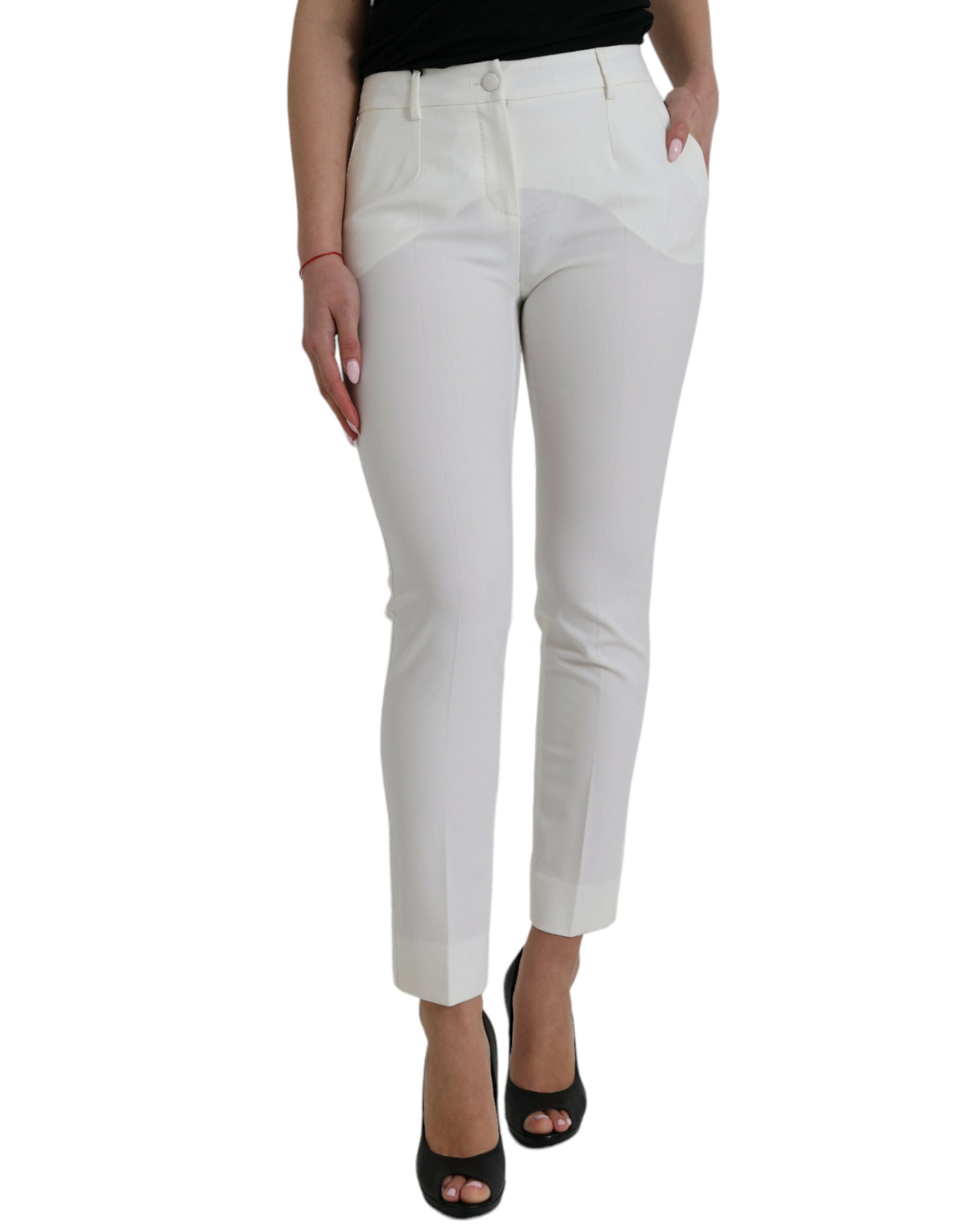 Pantalones de lana blancos de corte cónico y talle medio de Dolce & Gabbana-1