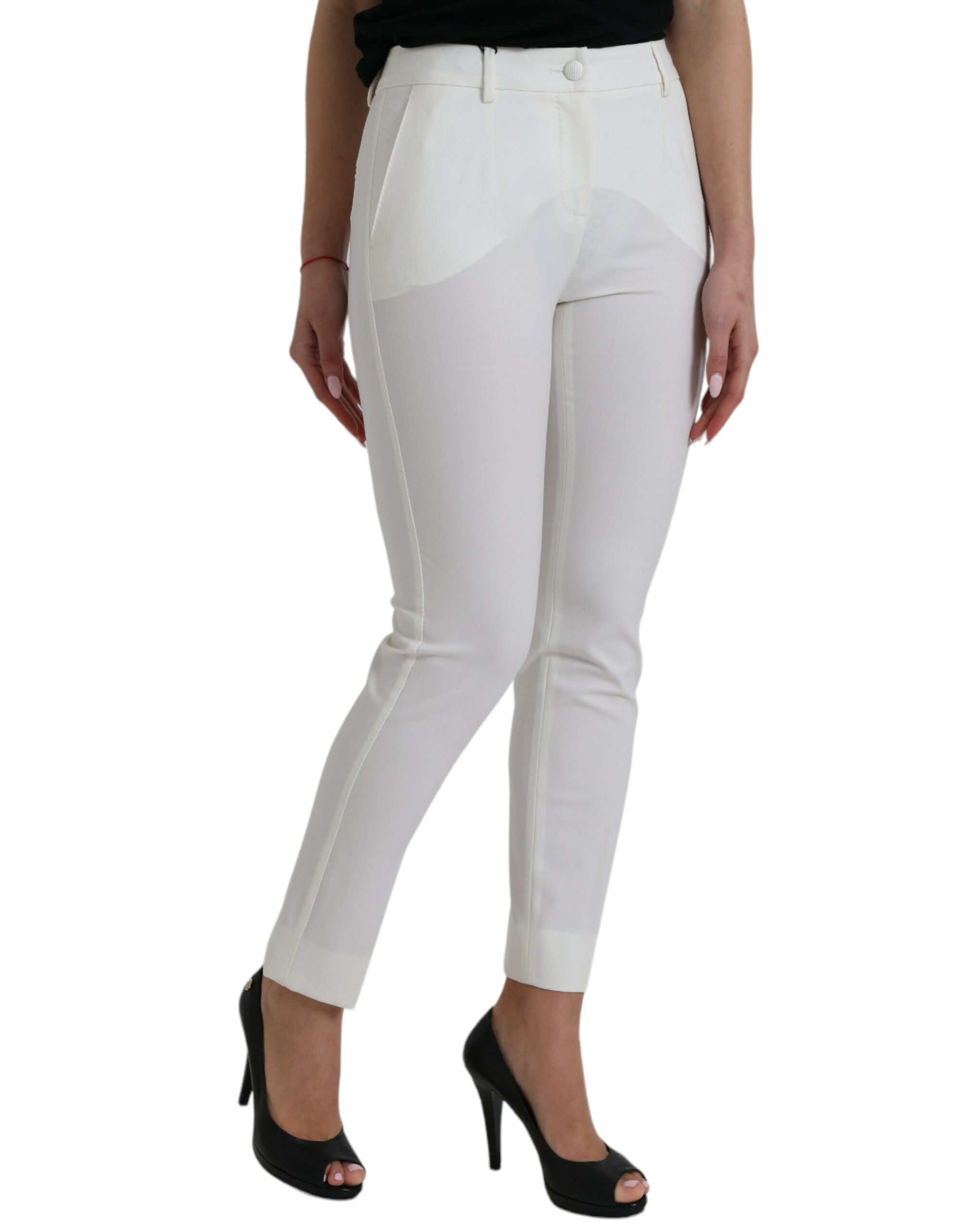 Pantalones de lana blancos de corte cónico y talle medio de Dolce & Gabbana-2