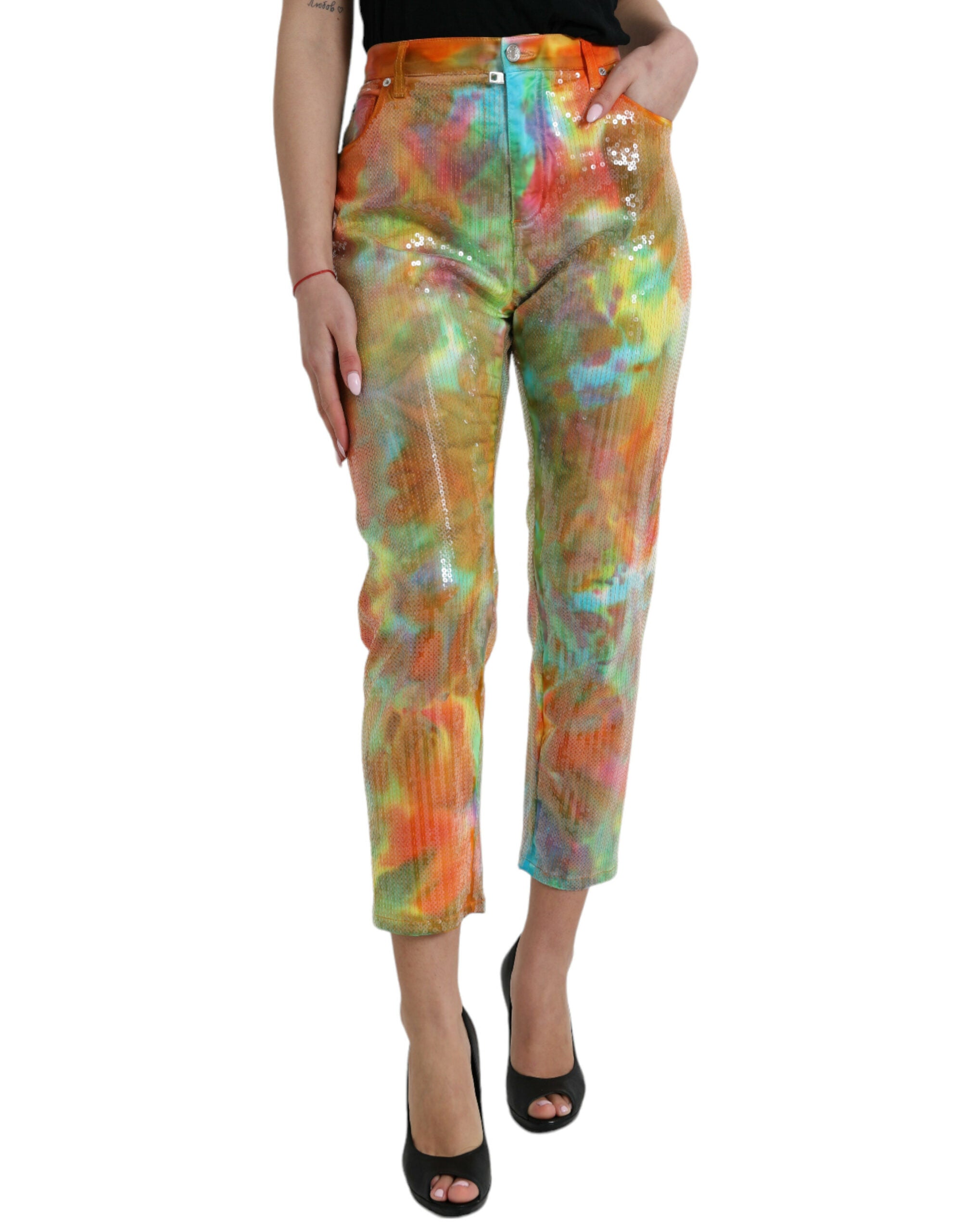 Dolce & Gabbana Multicolor Tie Dye Sequined High-Waisted Trousers-1