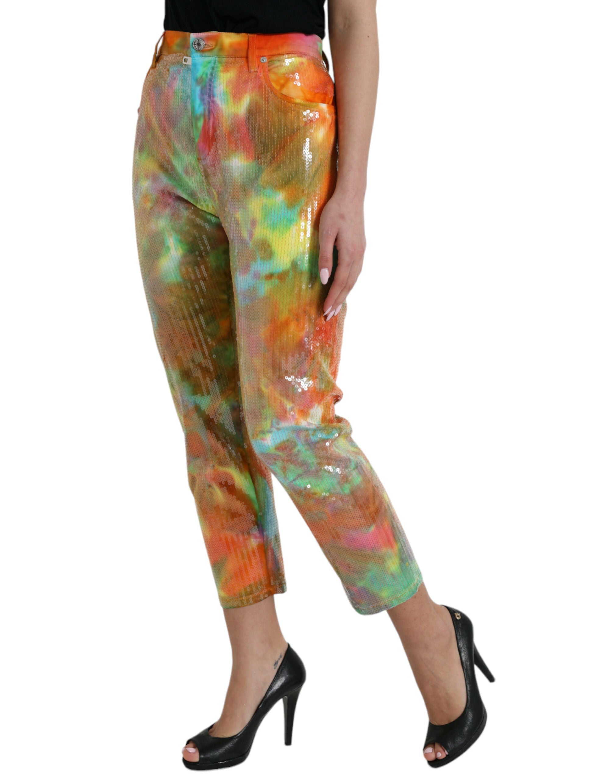 Dolce & Gabbana Multicolor Tie Dye Sequined High-Waisted Trousers-2