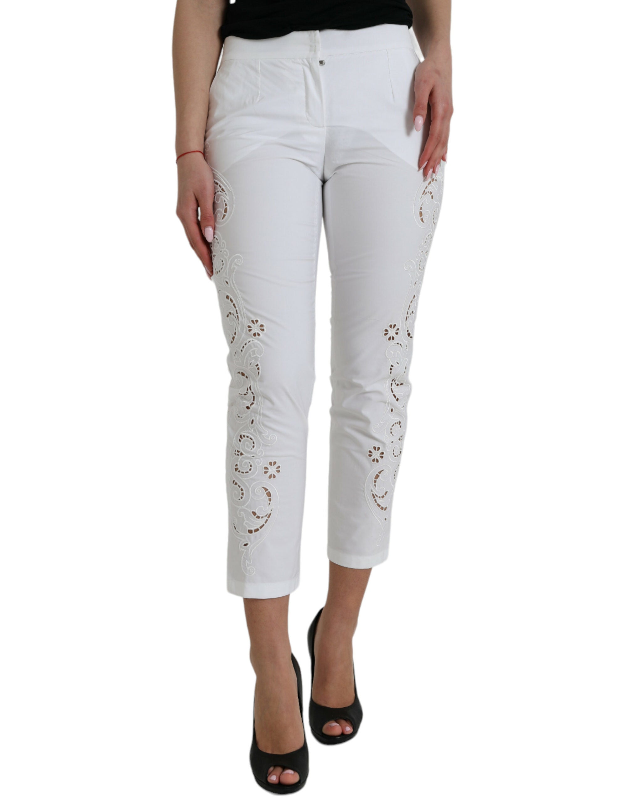 Dolce & Gabbana White cropped cotton trousers with a mid-waisted cut-1