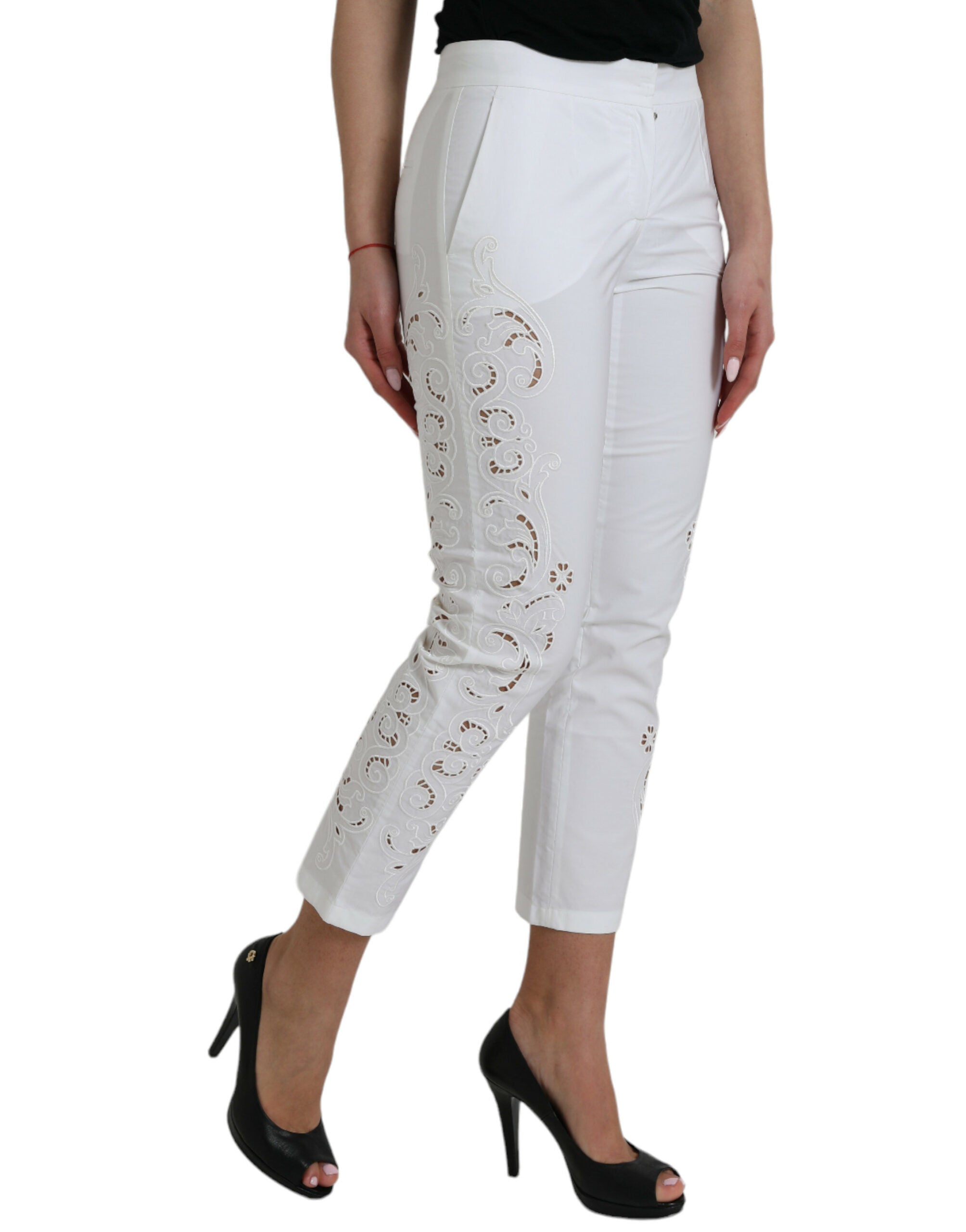 Dolce & Gabbana White cropped cotton trousers with a mid-waisted cut-2