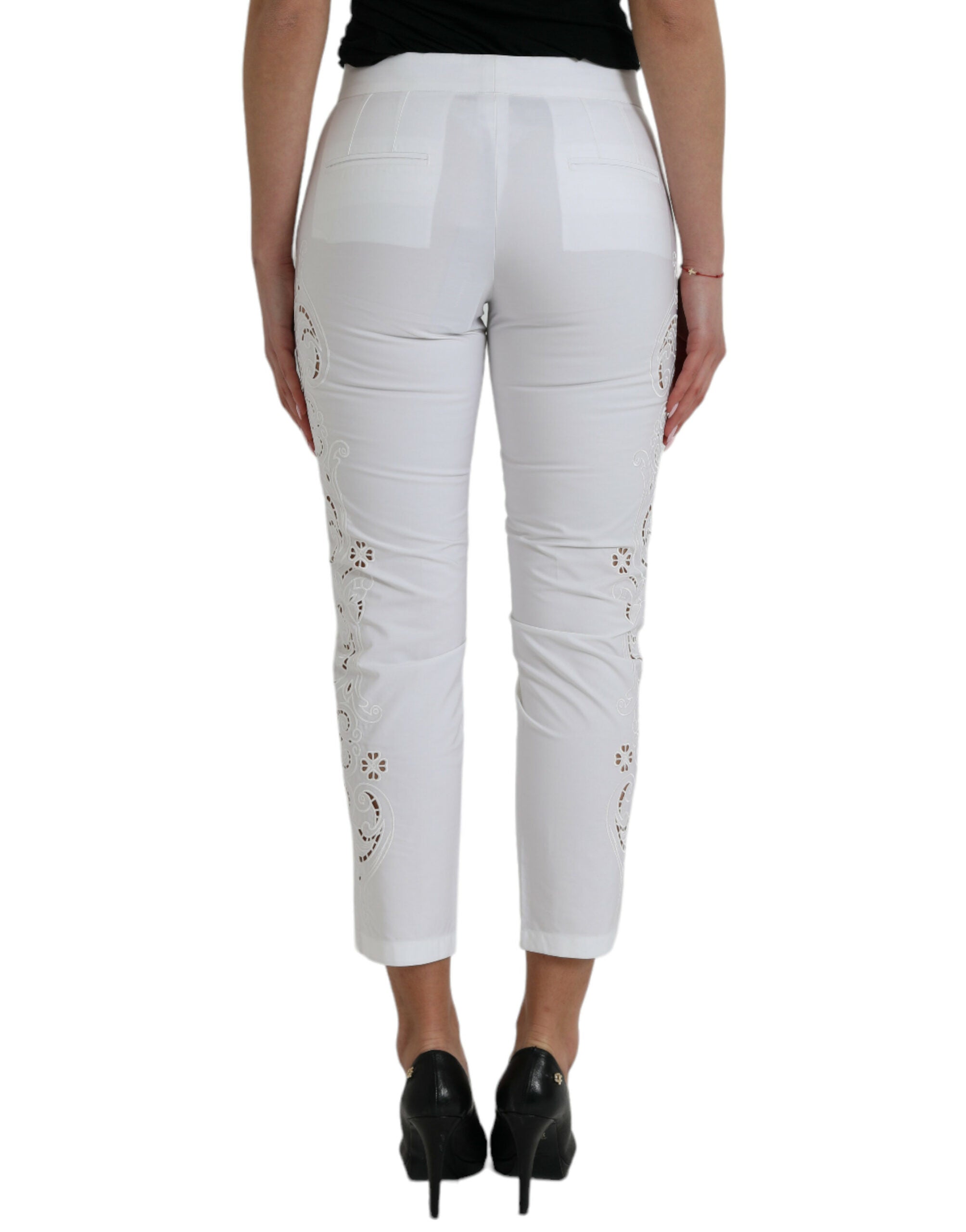 Dolce & Gabbana White cropped cotton trousers with a mid-waisted cut-3