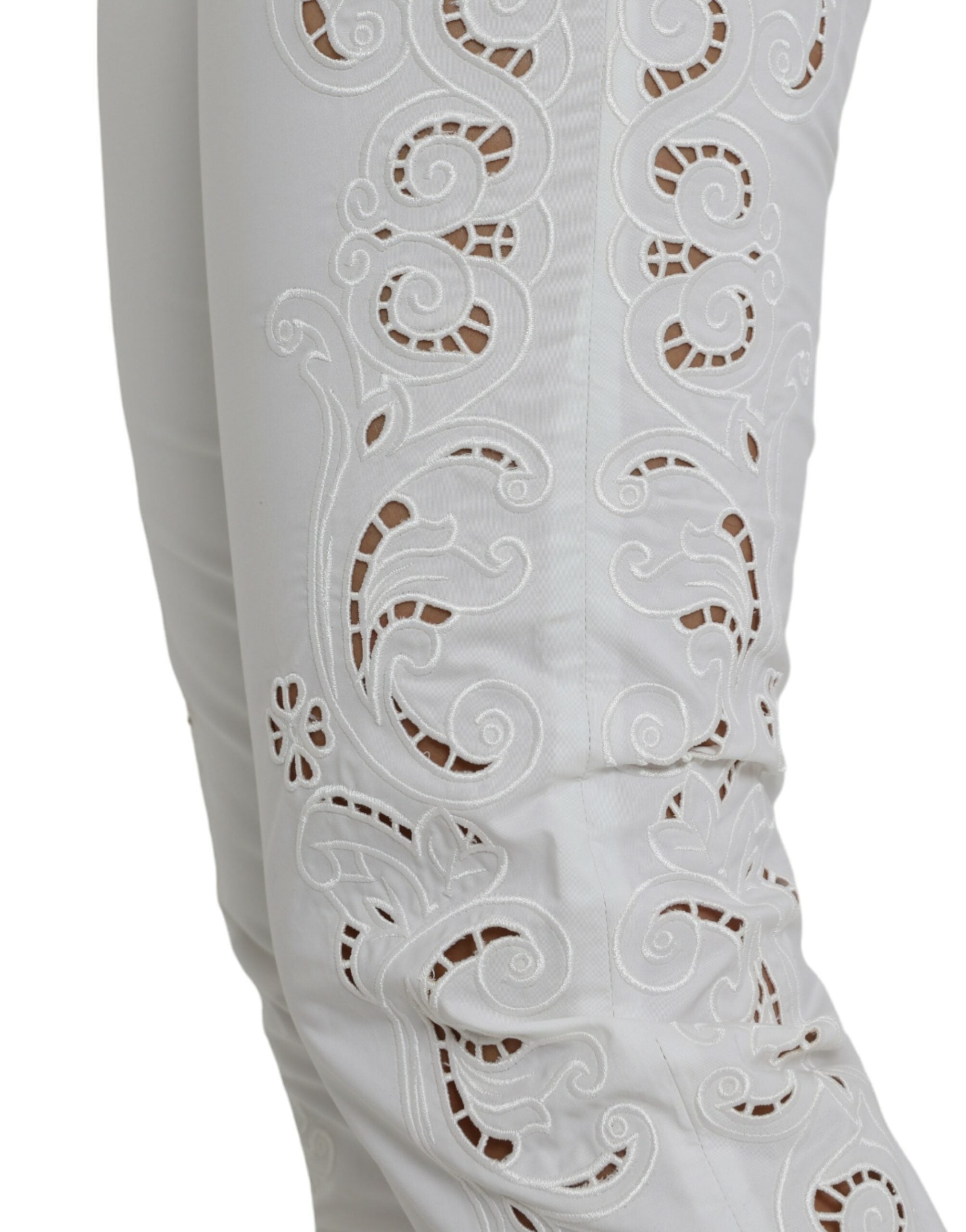 Dolce & Gabbana White cropped cotton trousers with a mid-waisted cut-4