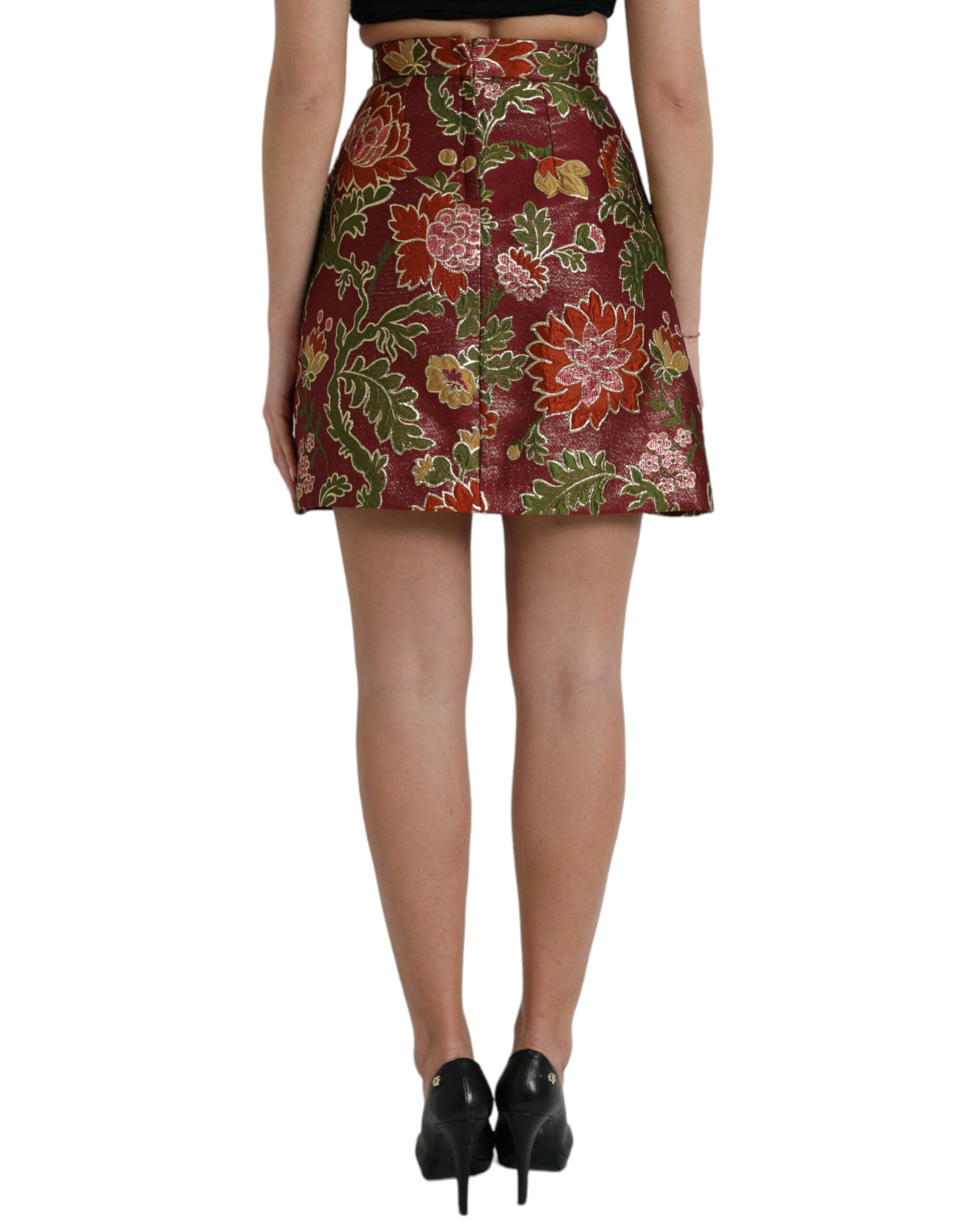 Dolce & Gabbana Kastanienbrauner geblümter Jacquard-Minirock in A-Linie-3