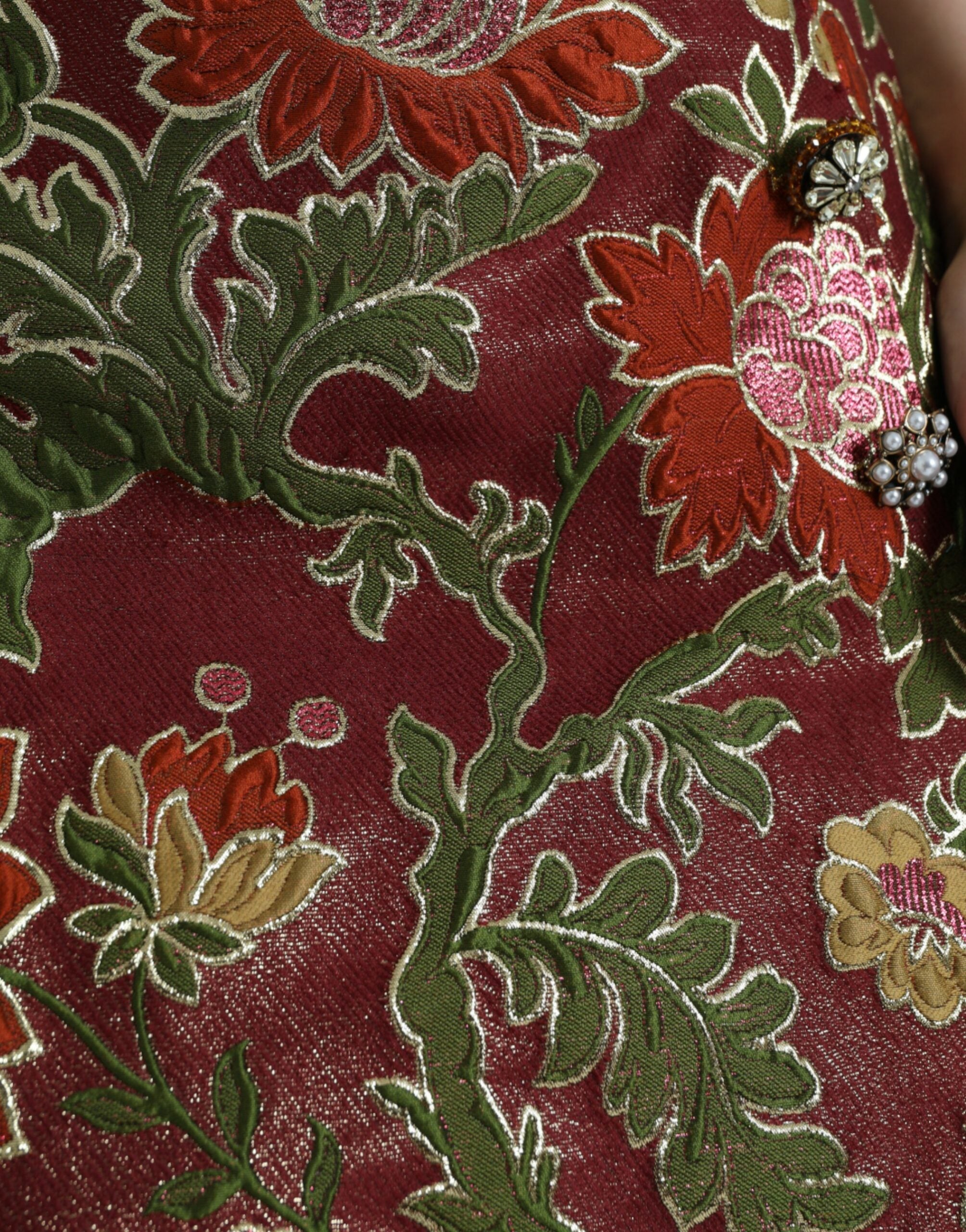 Dolce & Gabbana Kastanienbrauner geblümter Jacquard-Minirock in A-Linie-4