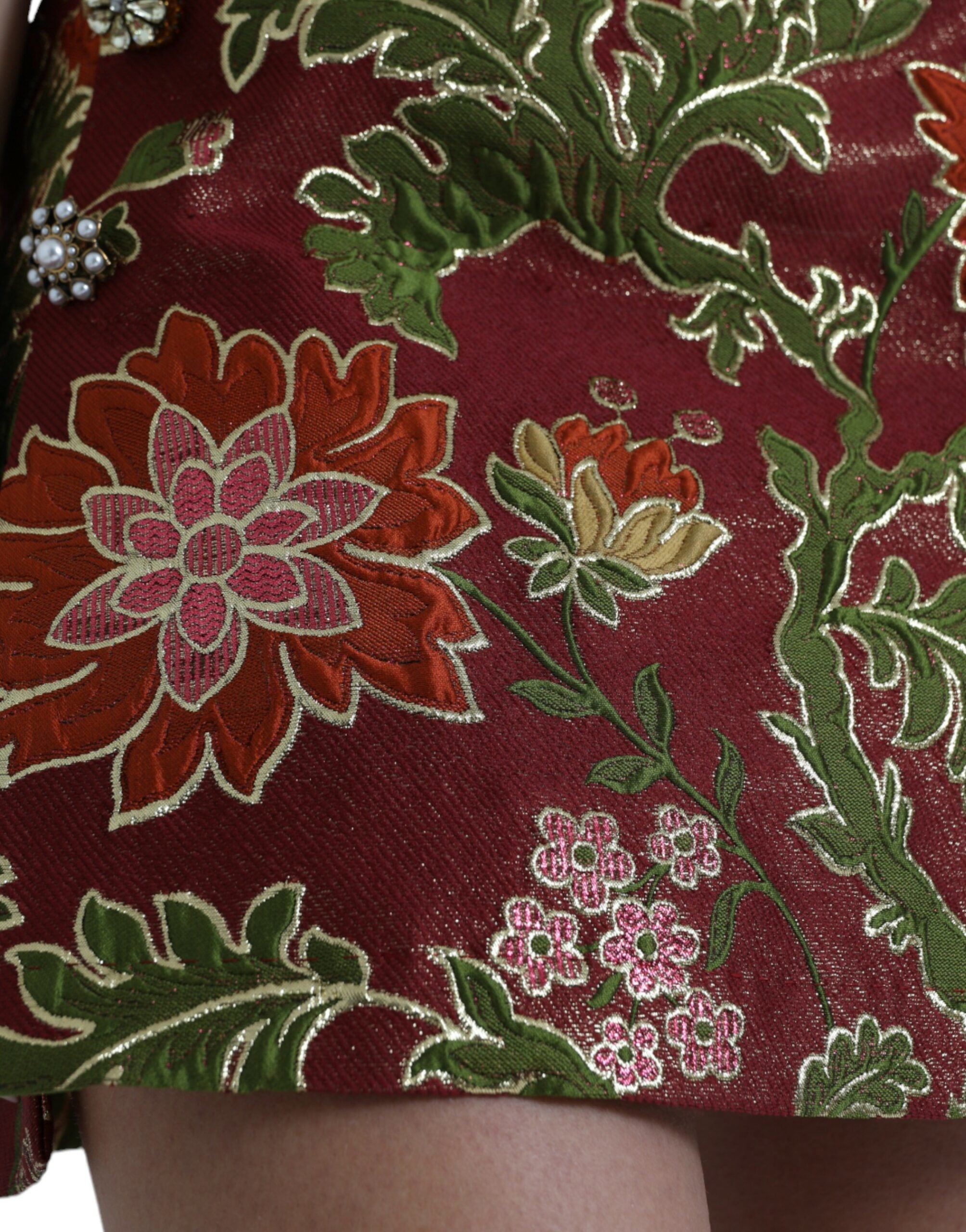 Dolce & Gabbana Kastanienbrauner geblümter Jacquard-Minirock in A-Linie-5