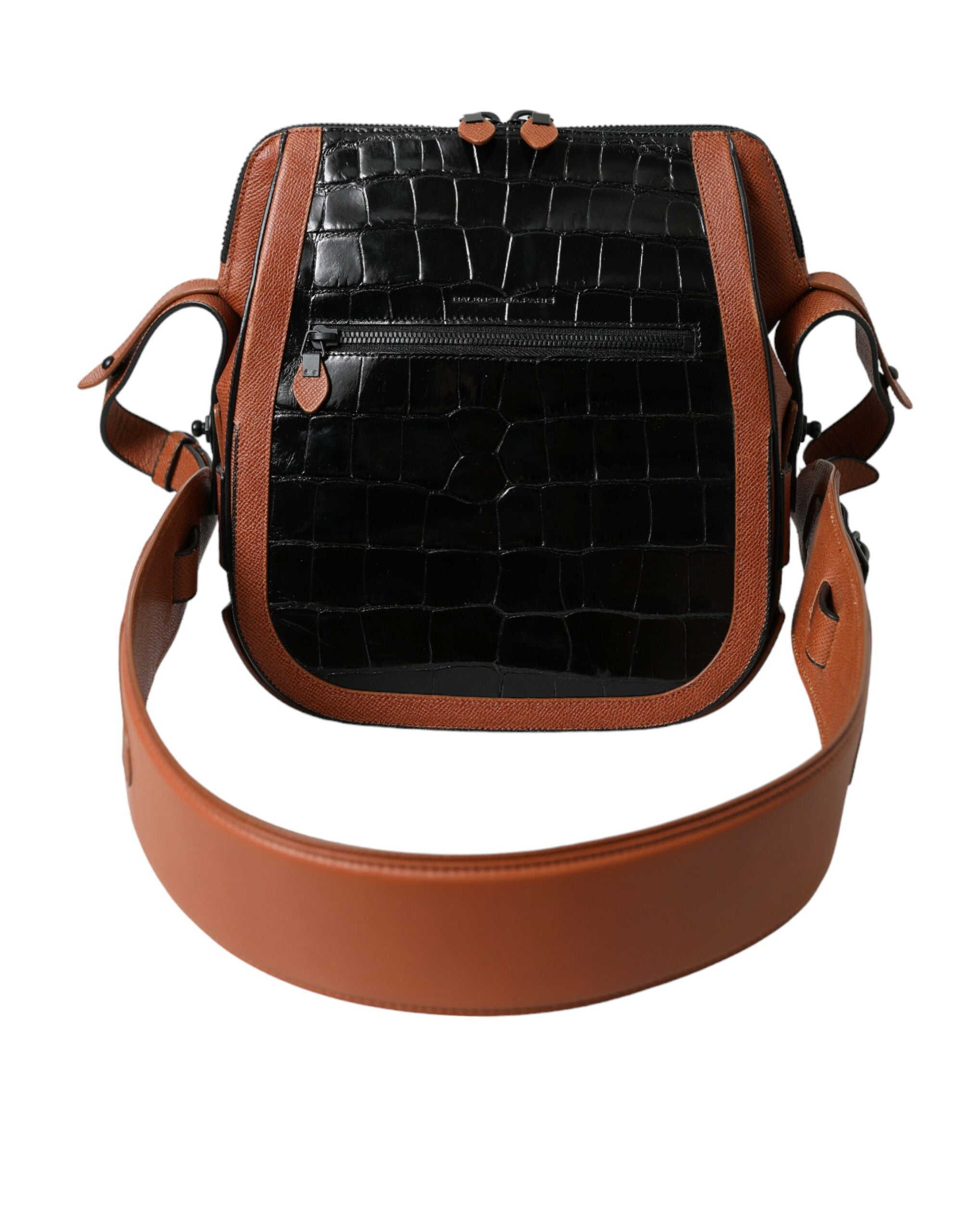 Bolso bandolera vertical de piel exótica marrón y negro de Balenciaga-2